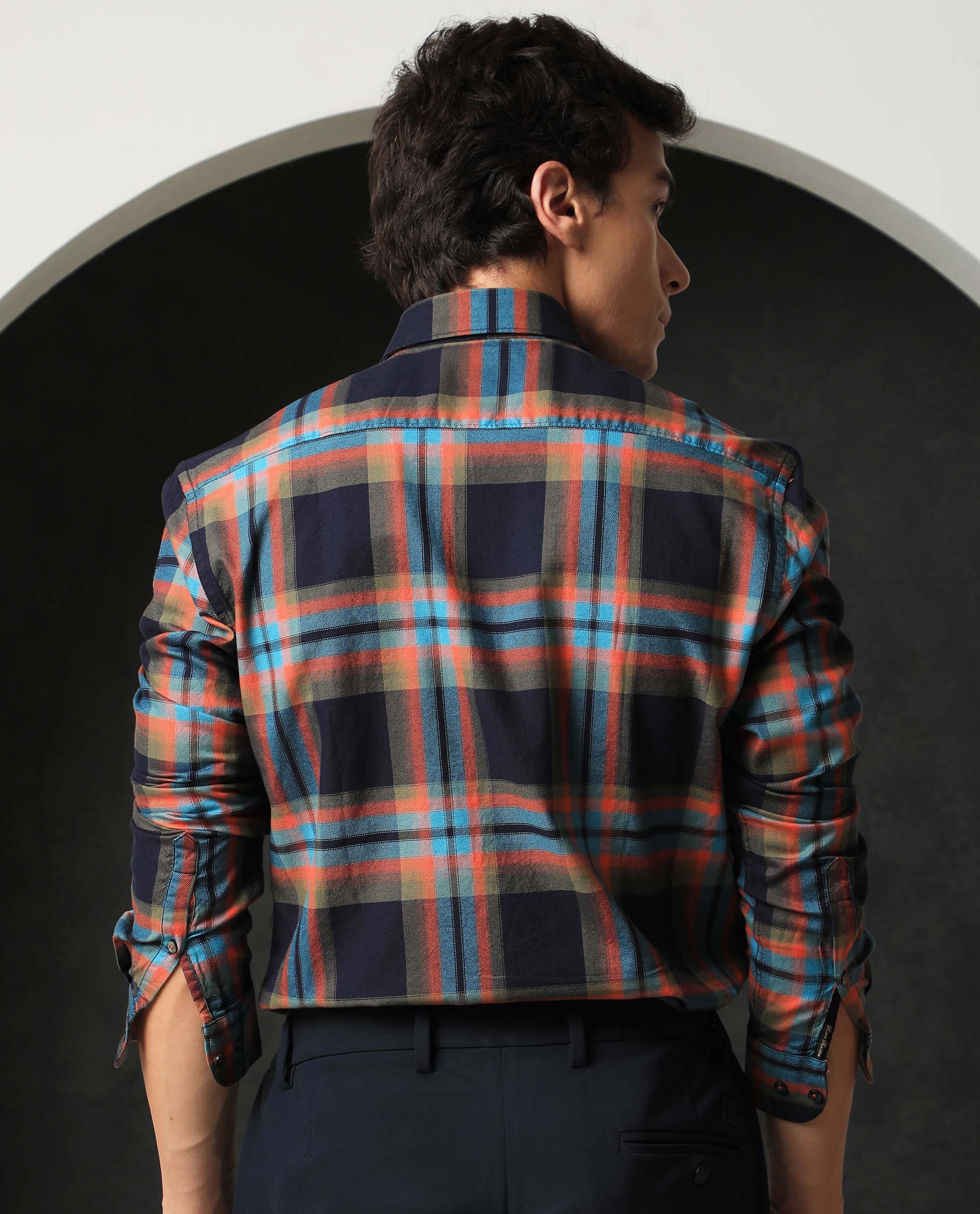 Rare Rabbit Men's Daneil Navy Cotton Checked Print Regular Fit Full Sleeve Collared Shirt - Image 10