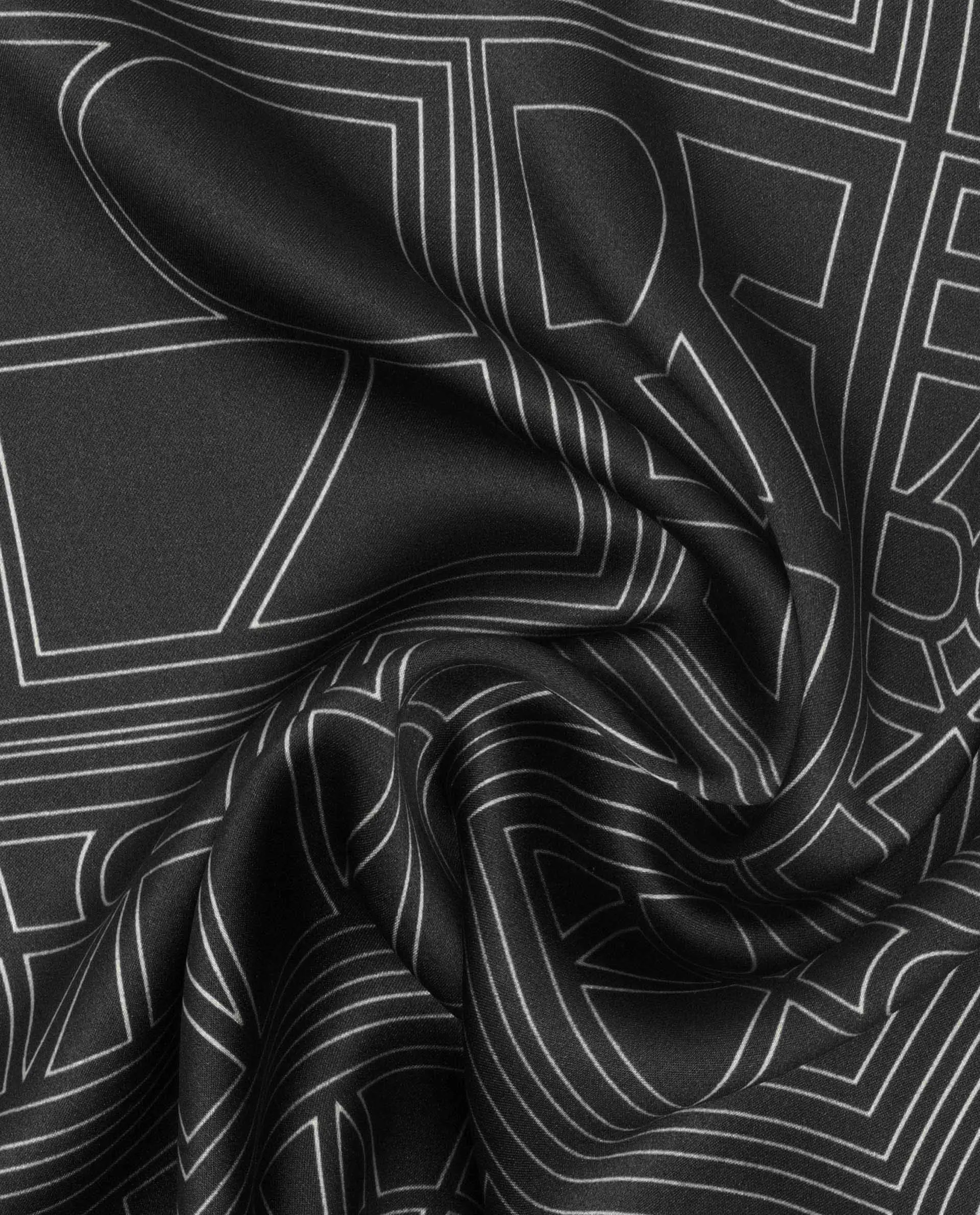 Rare Rabbit Men's Dani Black Silk Fabric Monogram Print Pocket Square - Image 2