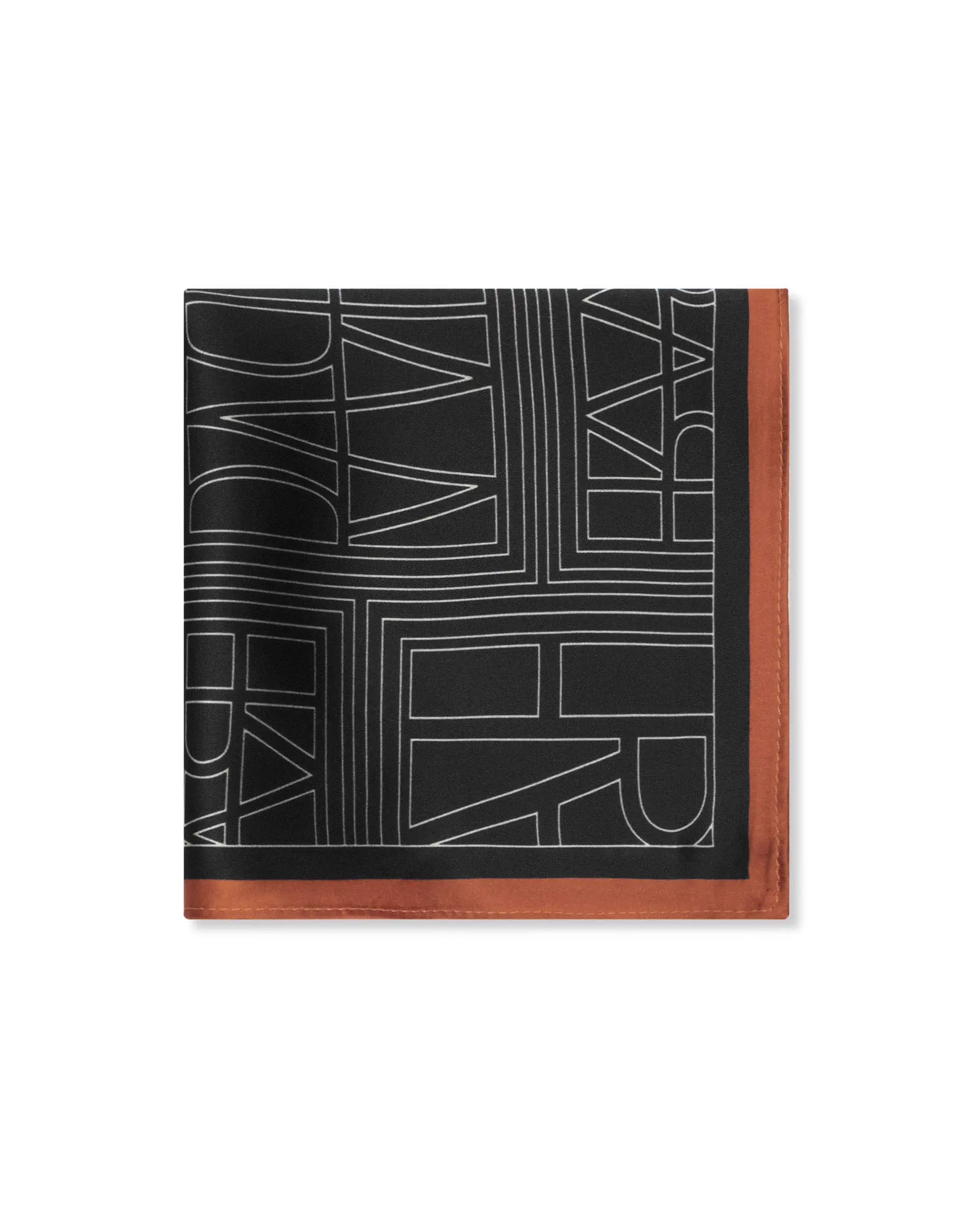 Rare Rabbit Men's Dani Black Silk Fabric Monogram Print Pocket Square - Image 3