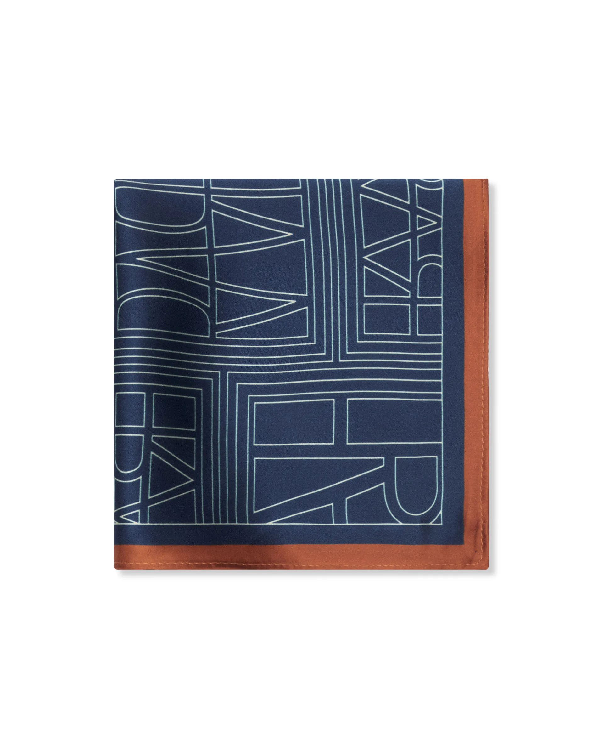 Rare Rabbit Men's Dani Blue Silk Fabric Monogram Print Pocket Square - Image 2
