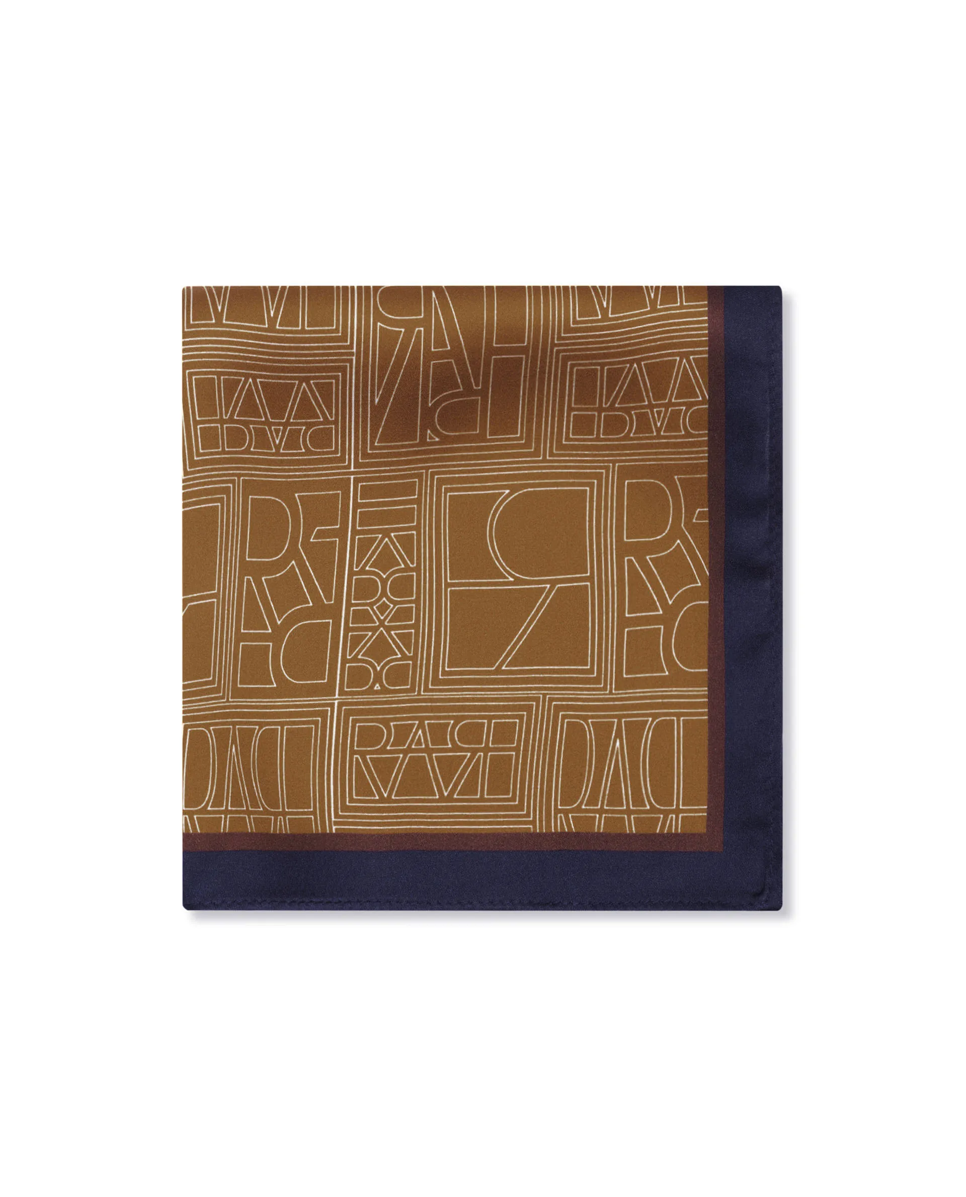 Rare Rabbit Men's Dani Mustard Silk Fabric Monogram Print Pocket Square - Image 2