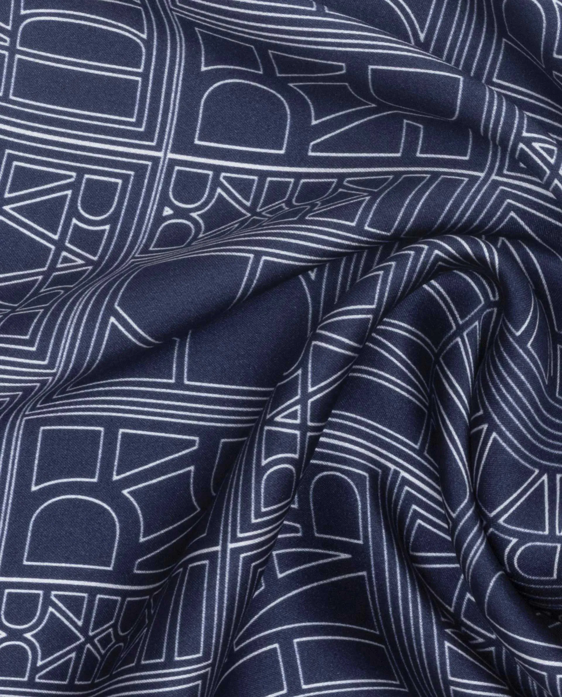 Rare Rabbit Men's Dani Royal Blue Silk Fabric Monogram Print Pocket Square - Image 2