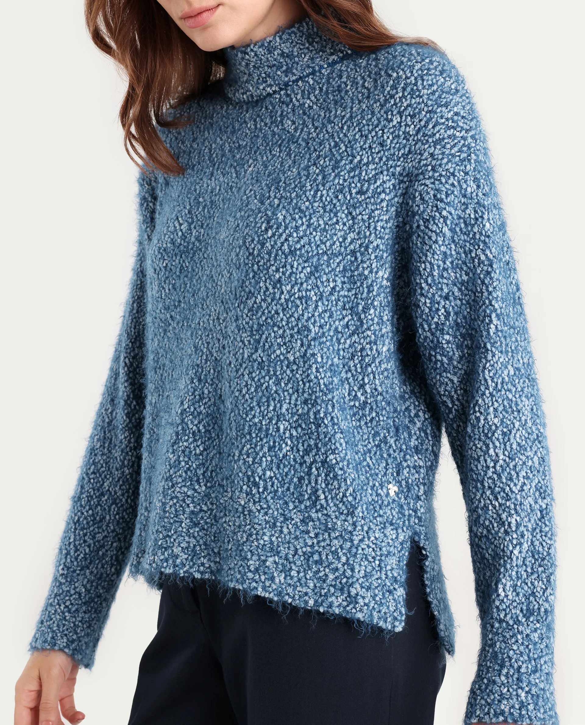 Rareism Women's Danicata Blue Polyester Cowl Neck Plain Relaxed Fit Sweater - Image 5