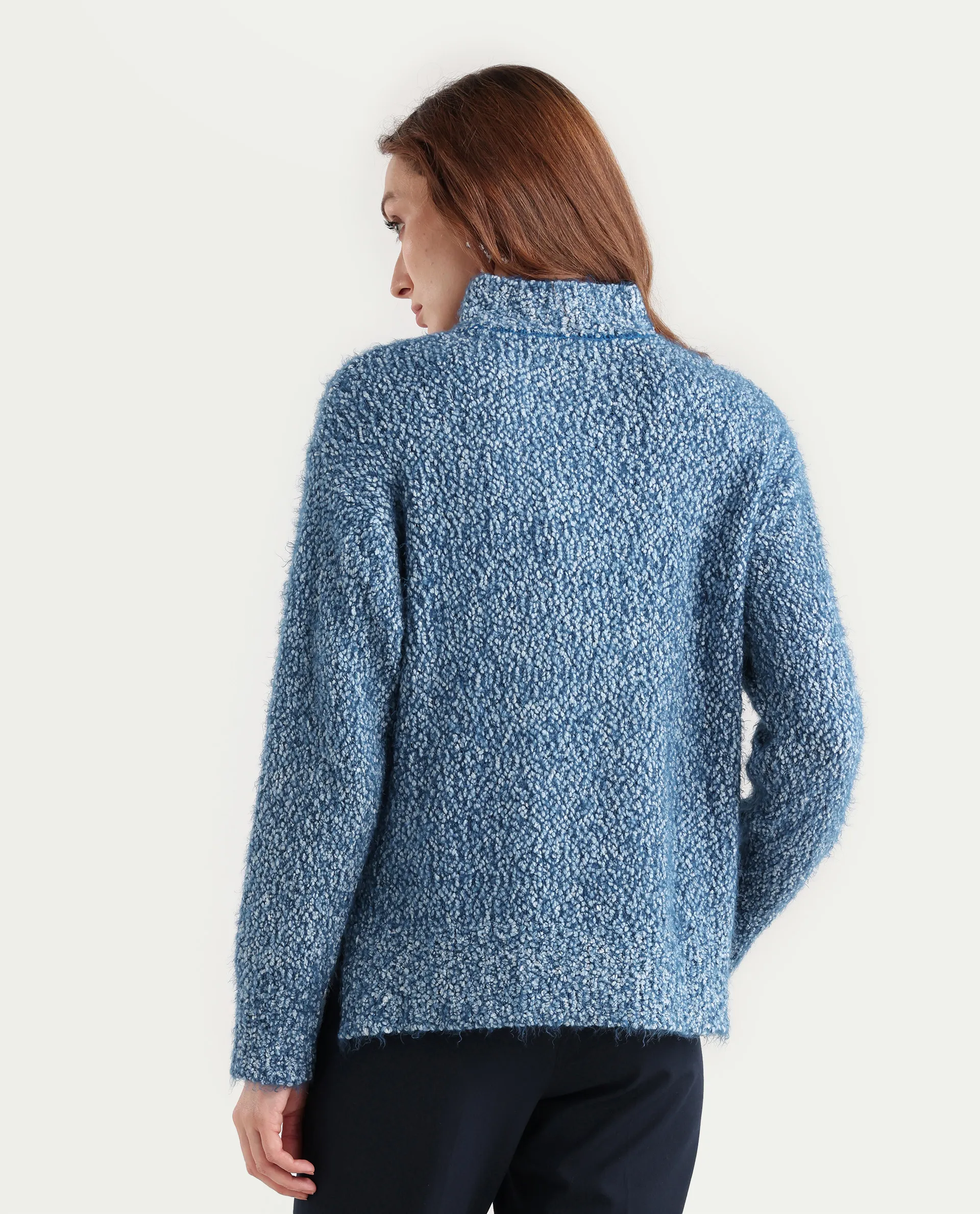 Rareism Women's Danicata Blue Polyester Cowl Neck Plain Relaxed Fit Sweater - Image 8