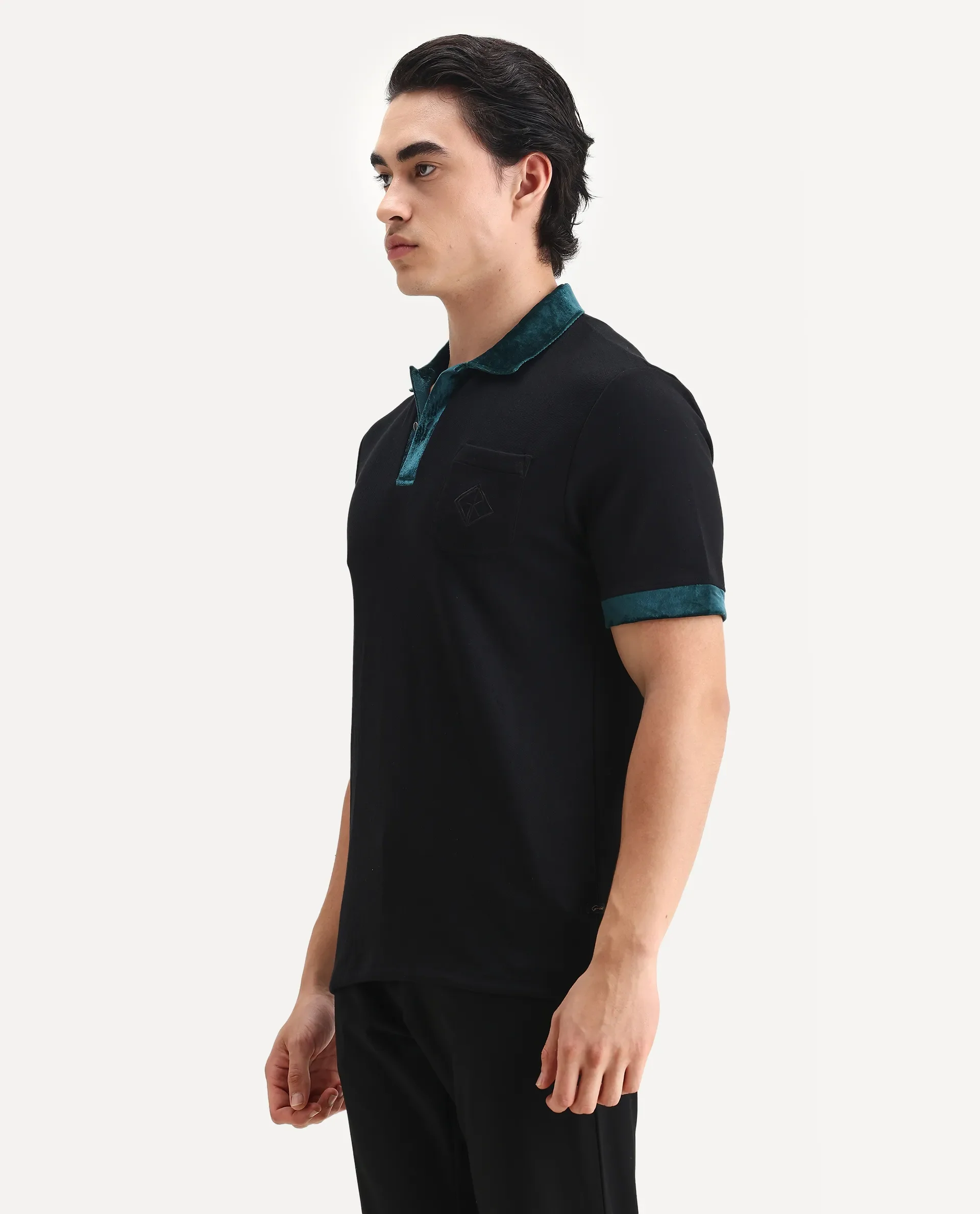 Rare Rabbit Men's Danil-1 Black Cotton Embroidered Regular Fit Half Sleeve Polo - Image 3