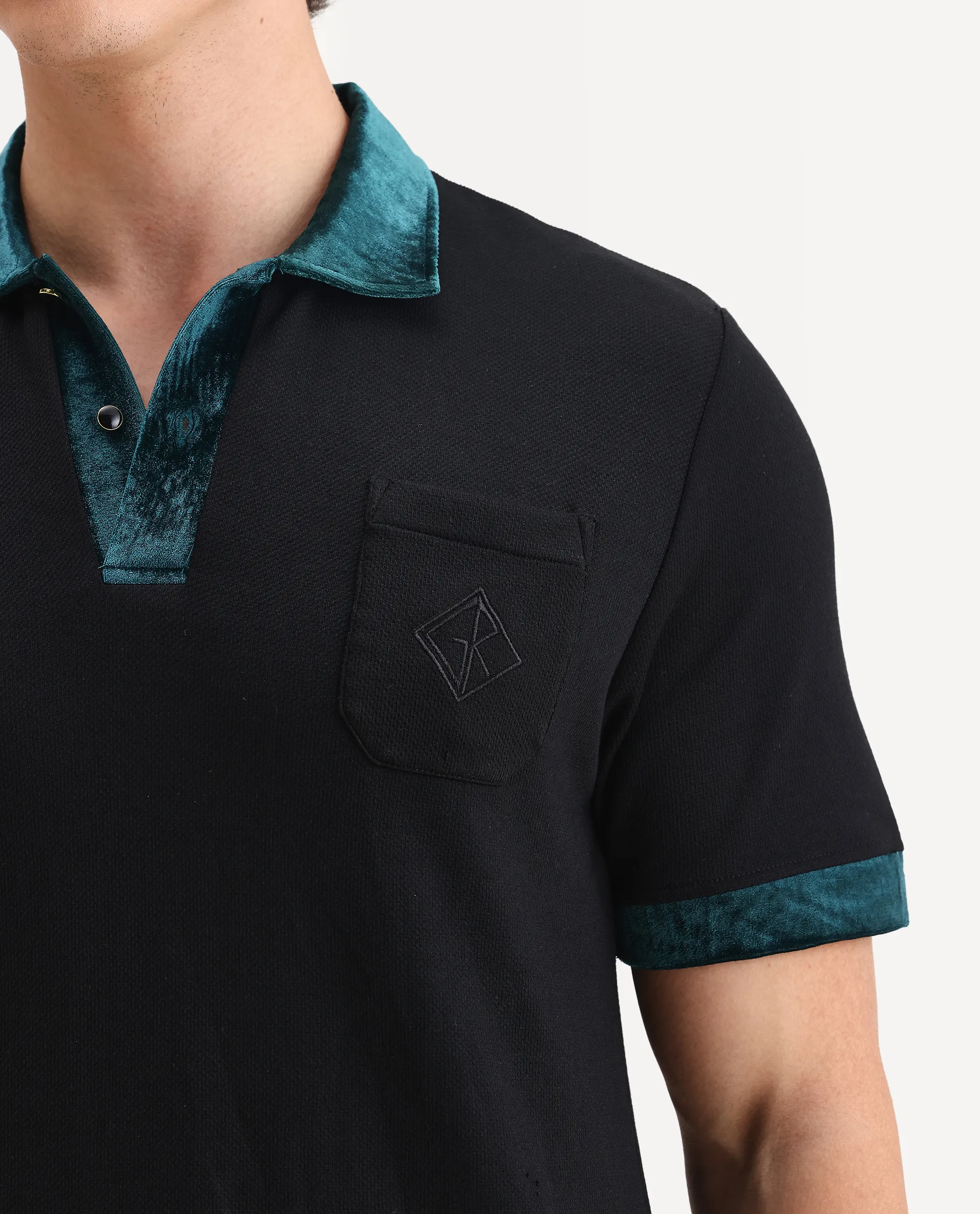 Rare Rabbit Men's Danil-1 Black Cotton Embroidered Regular Fit Half Sleeve Polo - Image 5