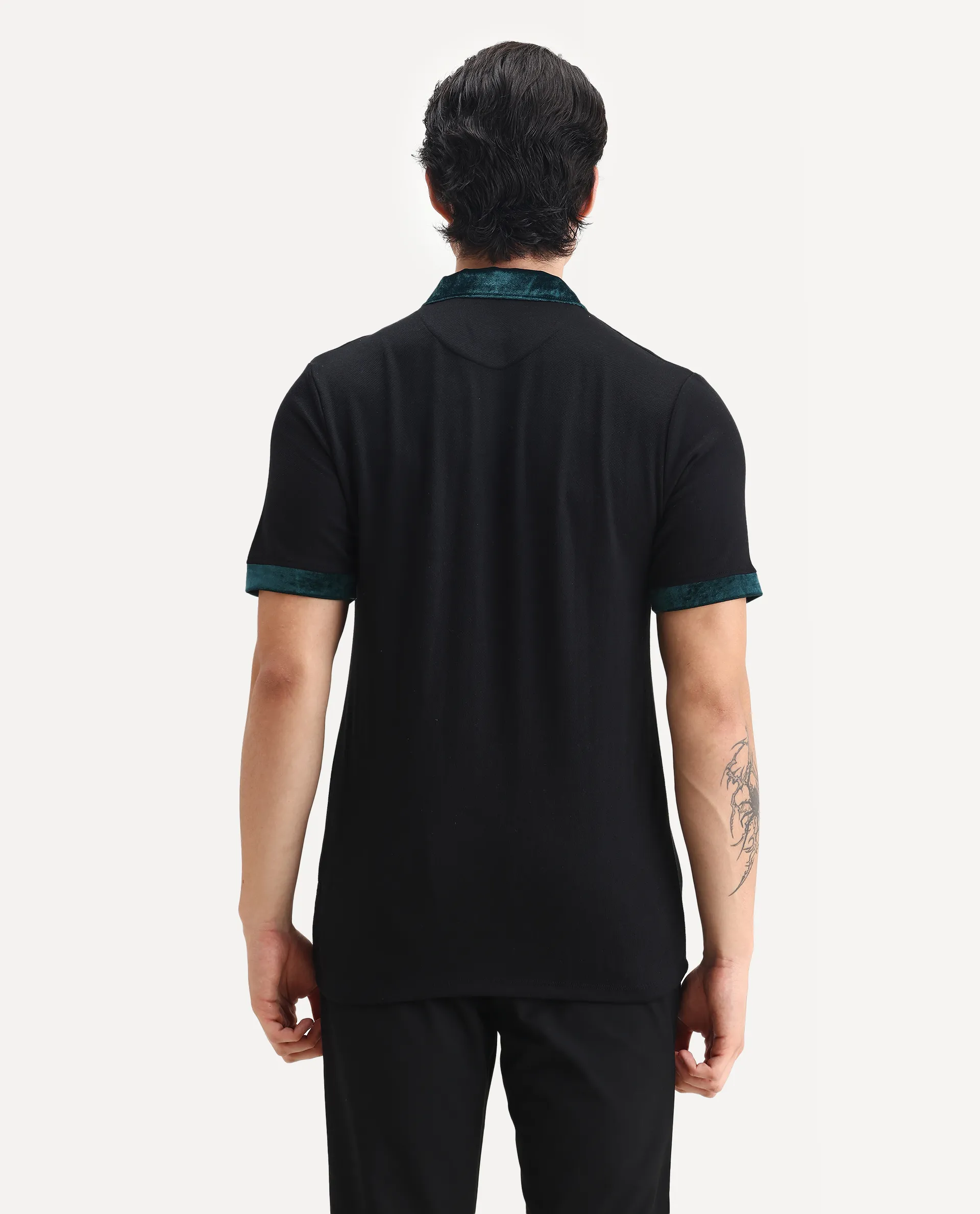 Rare Rabbit Men's Danil-1 Black Cotton Embroidered Regular Fit Half Sleeve Polo - Image 6