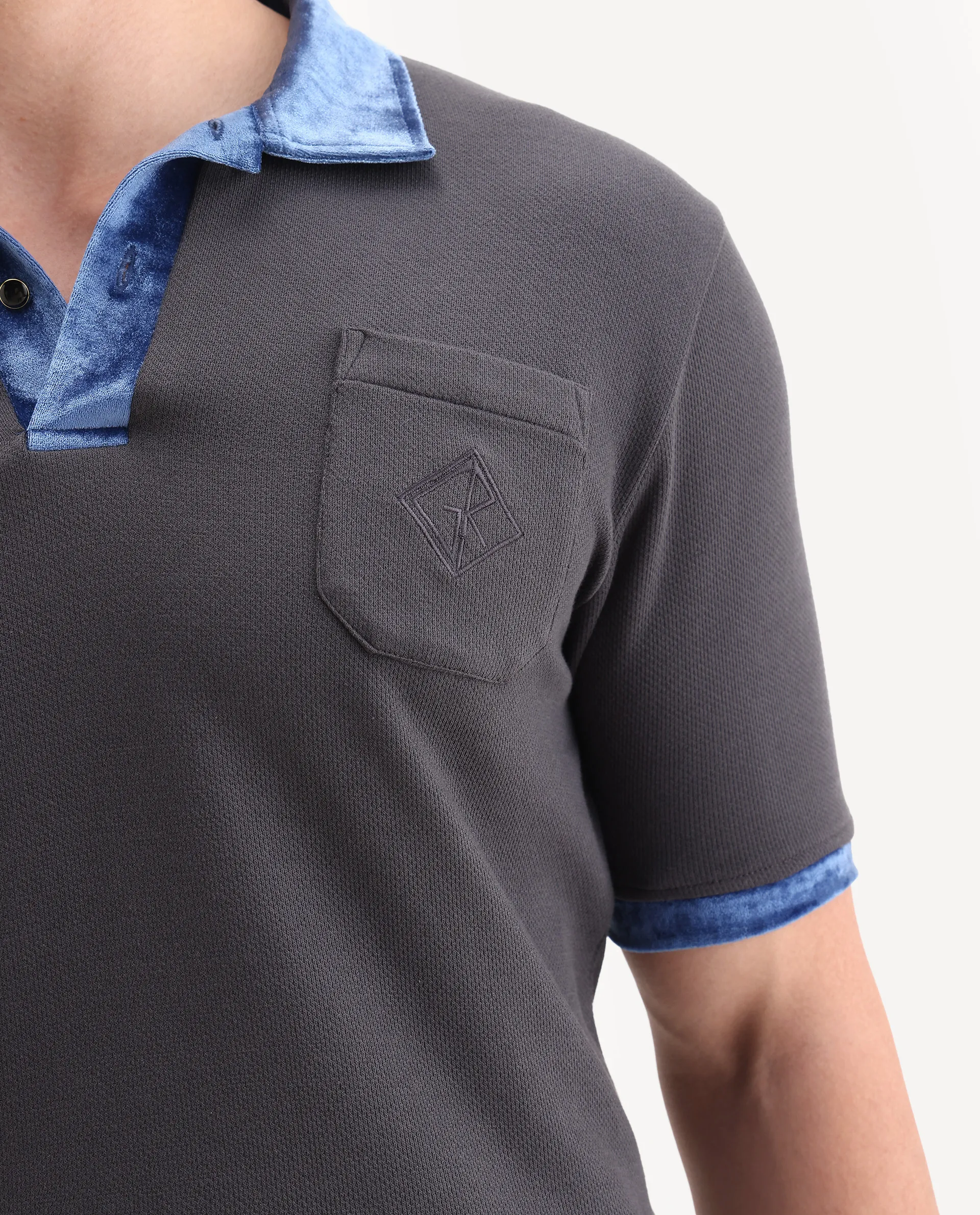 Rare Rabbit Men's Danil-1 Dark Grey Cotton Embroidered Regular Fit Half Sleeve Polo - Image 3