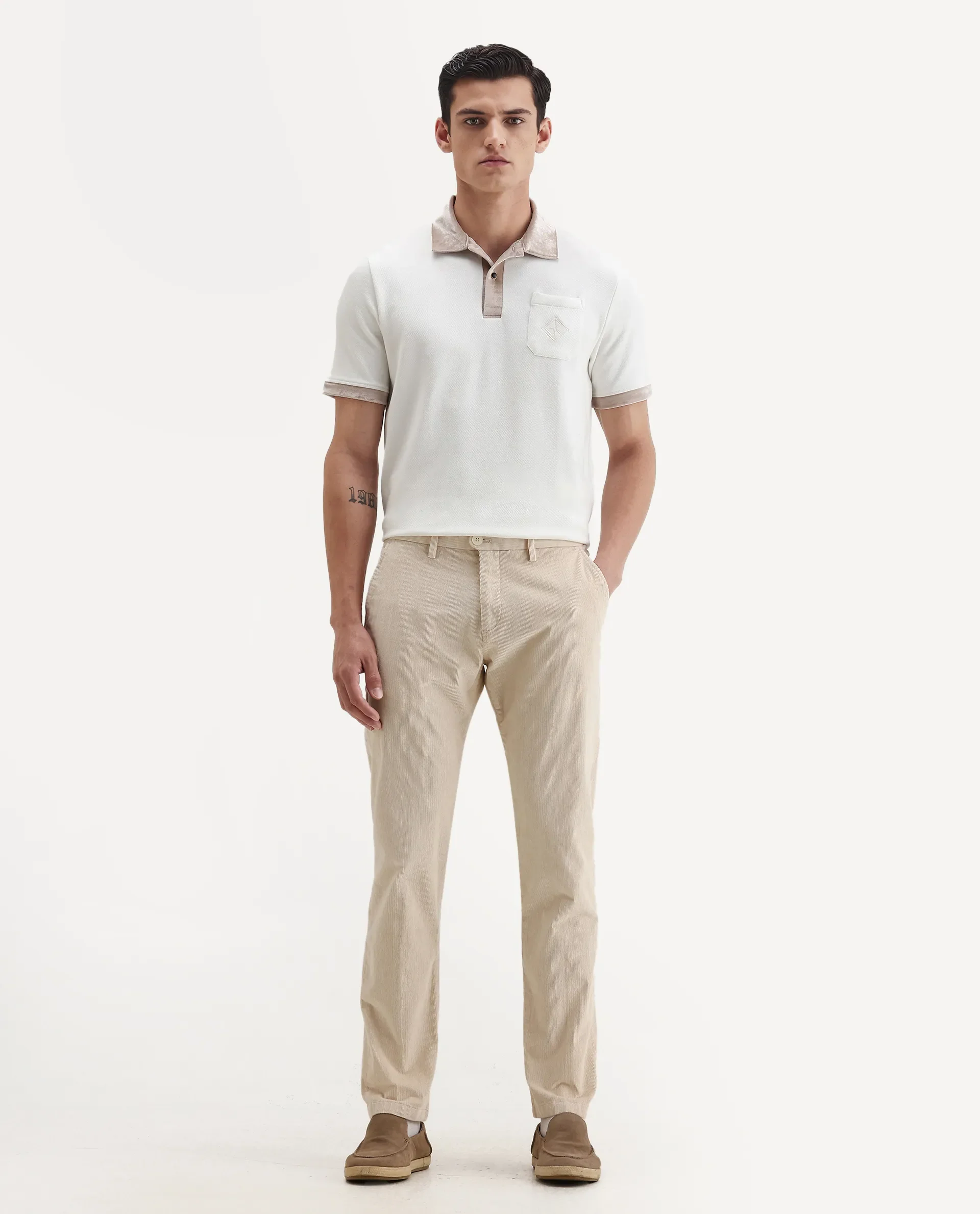 Rare Rabbit Men's Danil-1 Off White Cotton Embroidered Regular Fit Half Sleeve Polo - Image 2