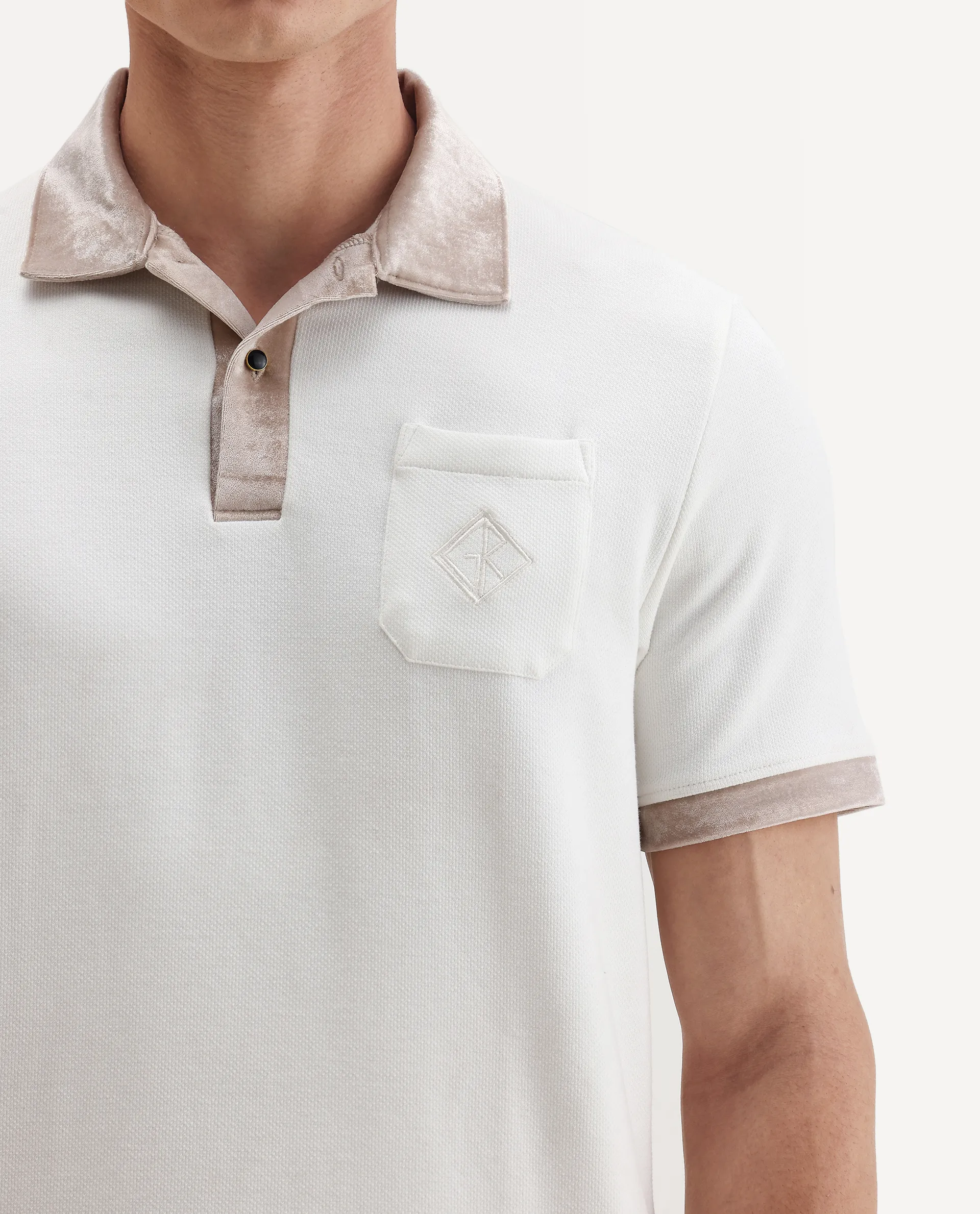 Rare Rabbit Men's Danil-1 Off White Cotton Embroidered Regular Fit Half Sleeve Polo - Image 3