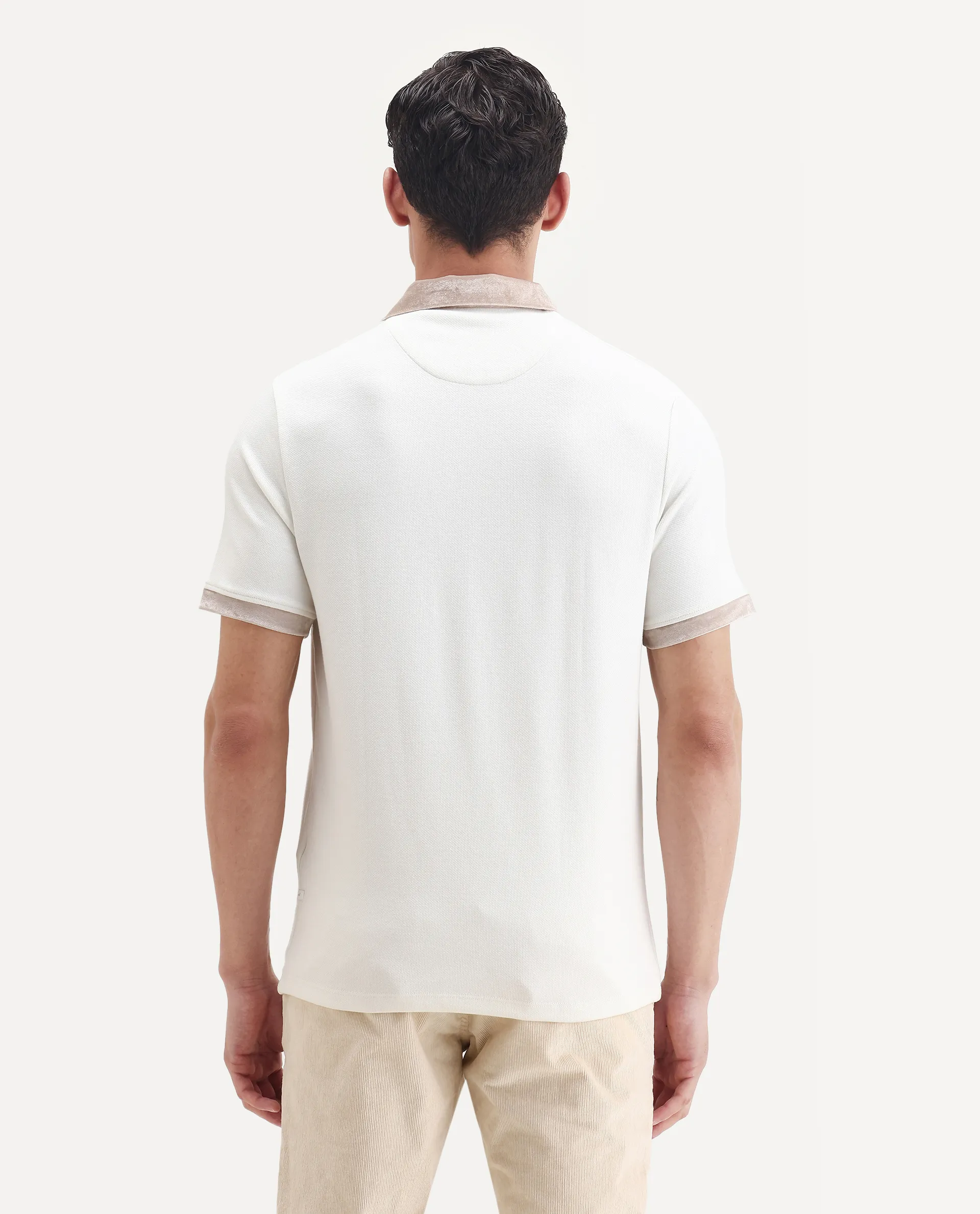 Rare Rabbit Men's Danil-1 Off White Cotton Embroidered Regular Fit Half Sleeve Polo - Image 7