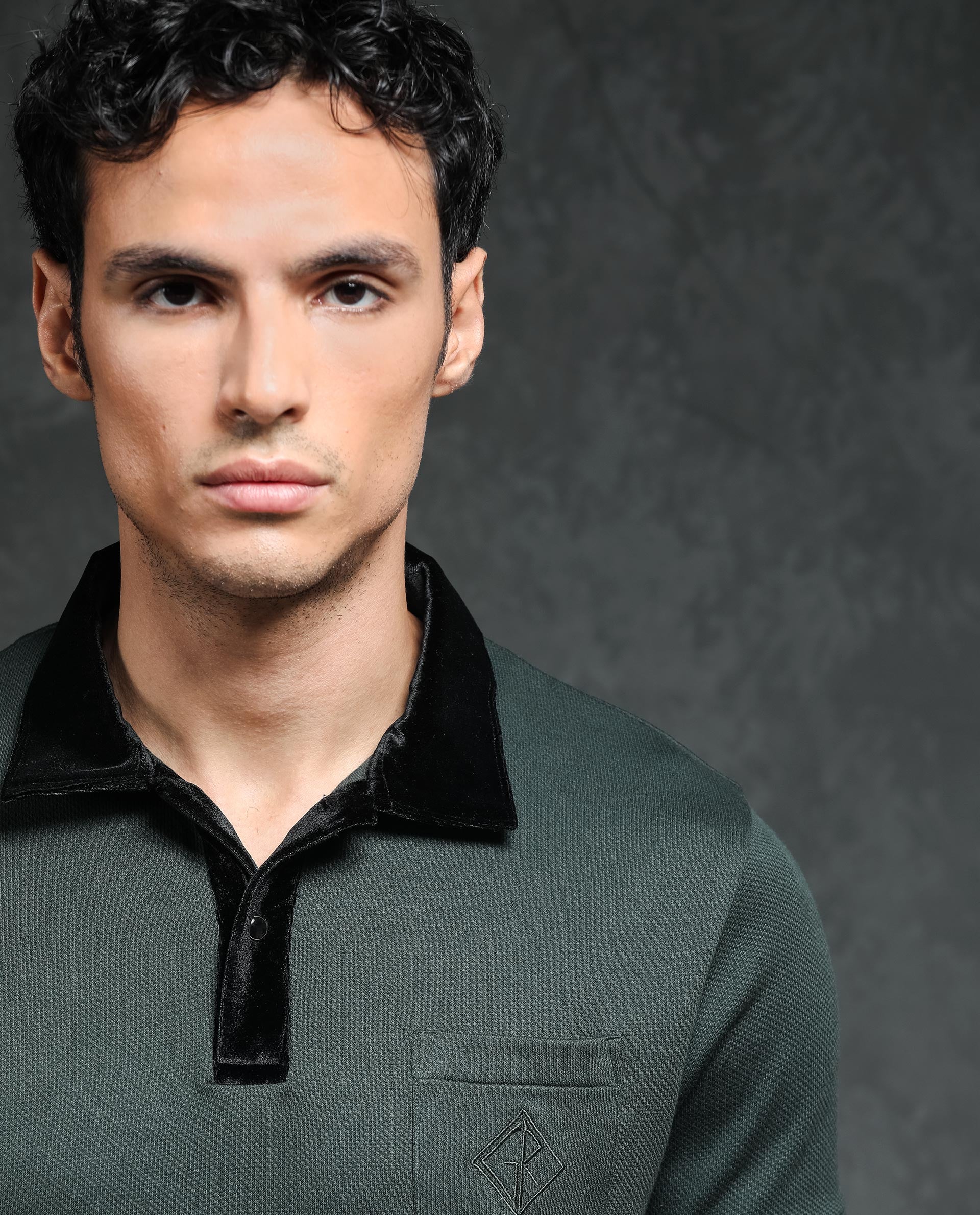Rare Rabbit Men's Danil Dark Green Cotton Embroidered Regular Fit Half Sleeve Polo - Image 2