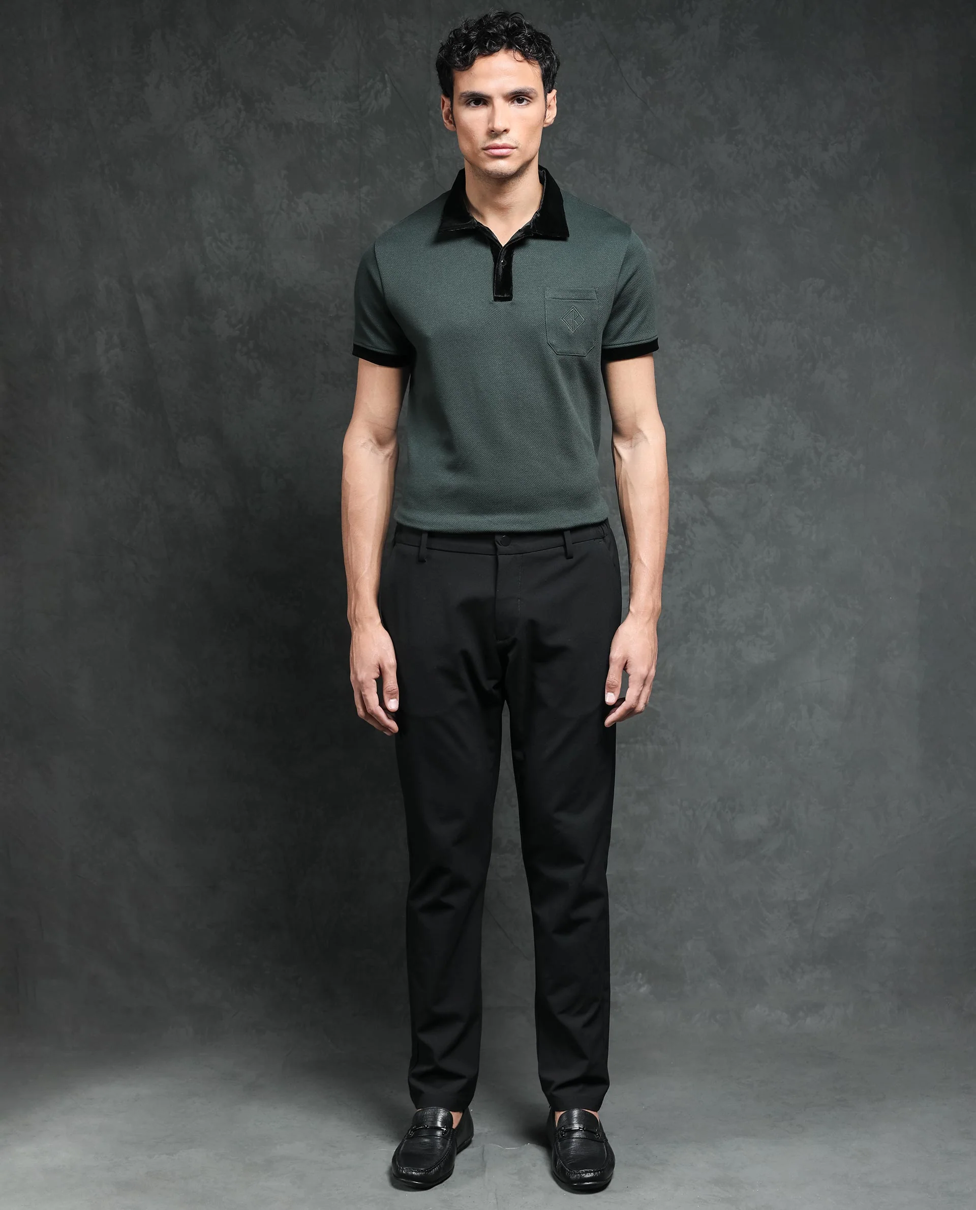 Rare Rabbit Men's Danil Dark Green Cotton Embroidered Regular Fit Half Sleeve Polo - Image 3