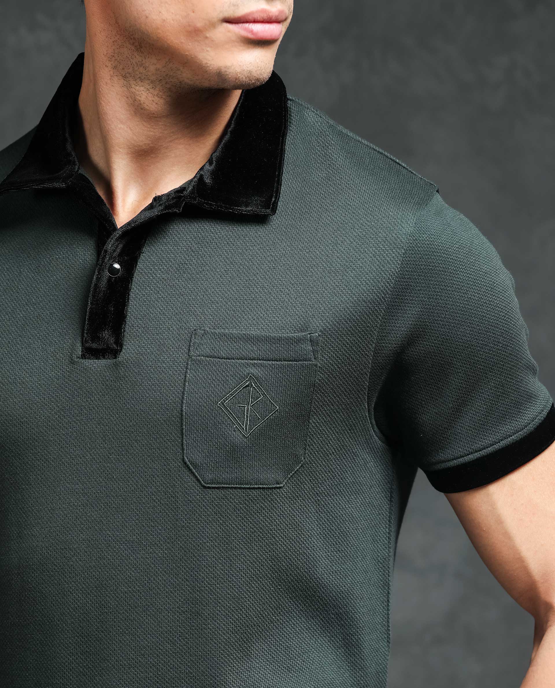 Rare Rabbit Men's Danil Dark Green Cotton Embroidered Regular Fit Half Sleeve Polo - Image 4