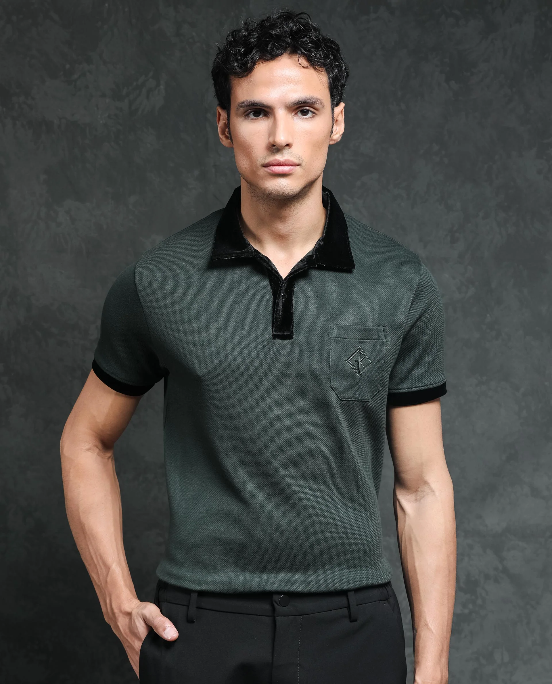 Rare Rabbit Men's Danil Dark Green Cotton Embroidered Regular Fit Half Sleeve Polo - Image 5