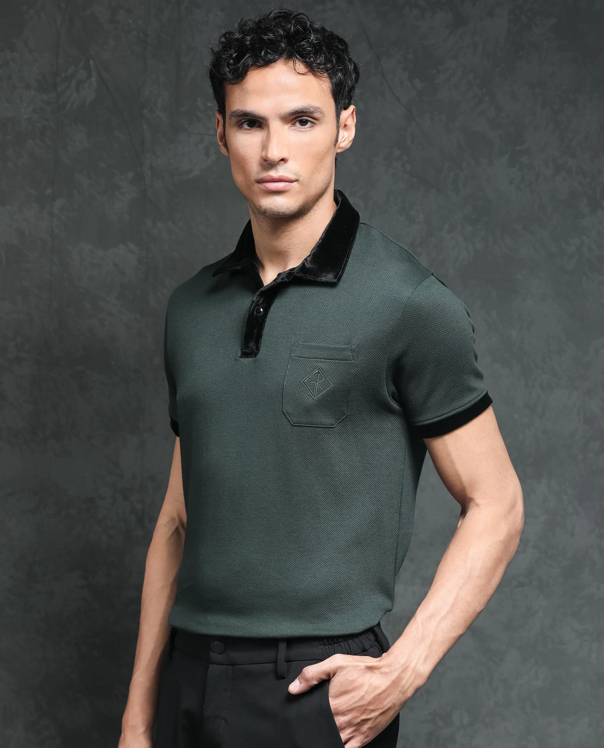 Rare Rabbit Men's Danil Dark Green Cotton Embroidered Regular Fit Half Sleeve Polo - Image 6