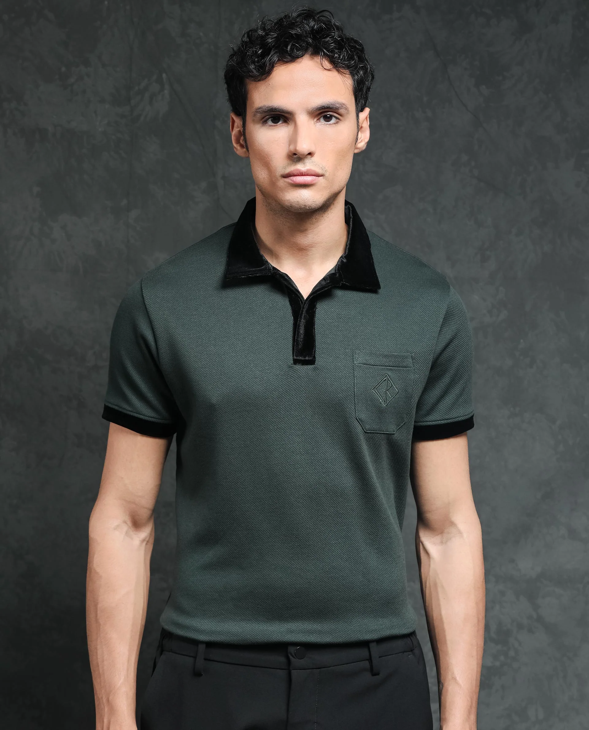 Rare Rabbit Men's Danil Dark Green Cotton Embroidered Regular Fit Half Sleeve Polo - Image 7