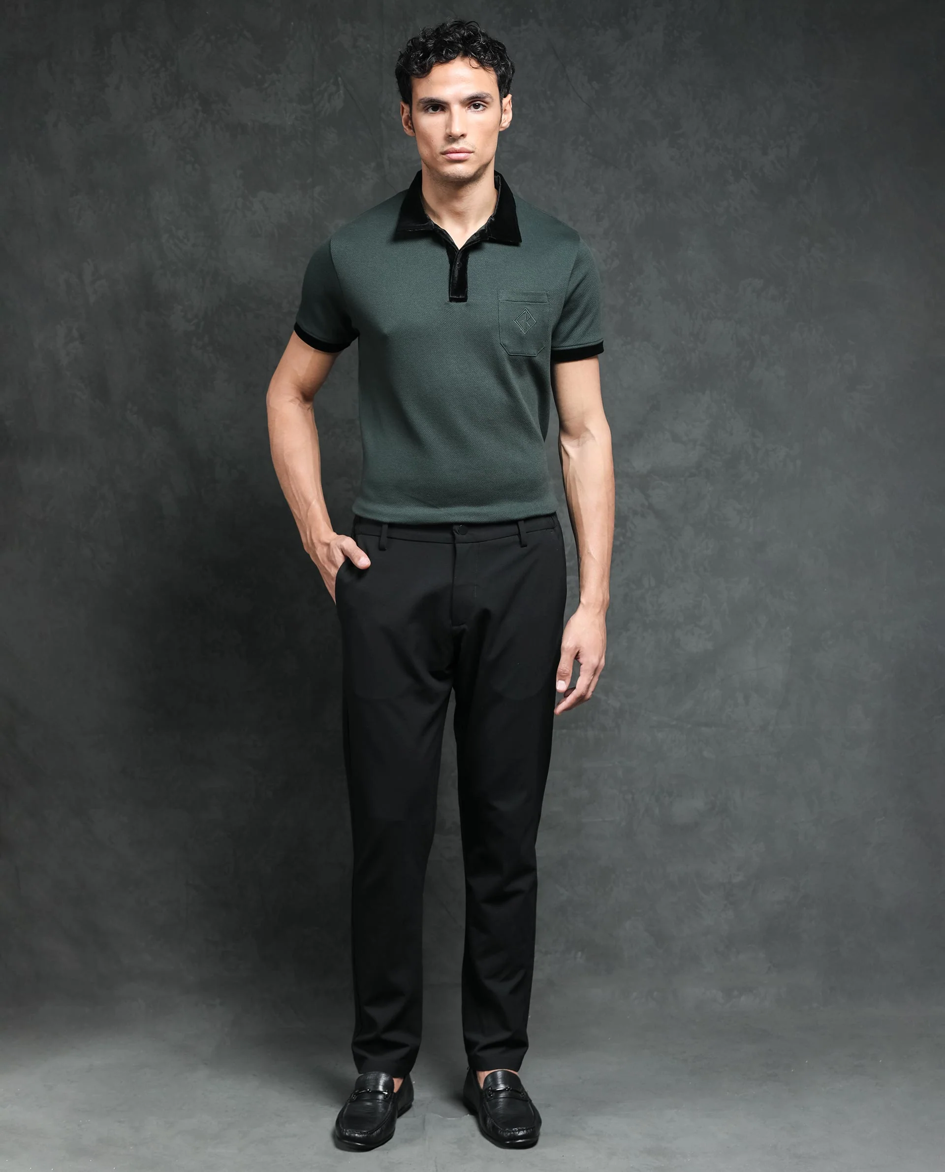 Rare Rabbit Men's Danil Dark Green Cotton Embroidered Regular Fit Half Sleeve Polo - Image 9