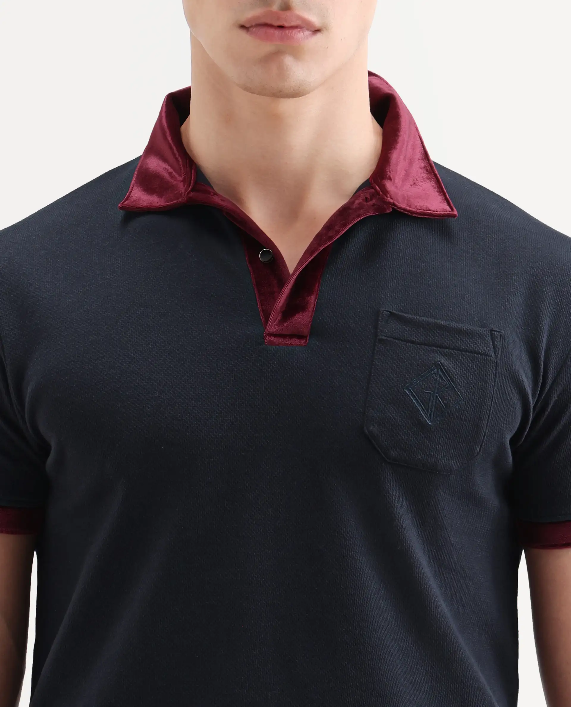 Rare Rabbit Men's Danil Navy Cotton Embroidered Regular Fit Half Sleeve Polo - Image 3