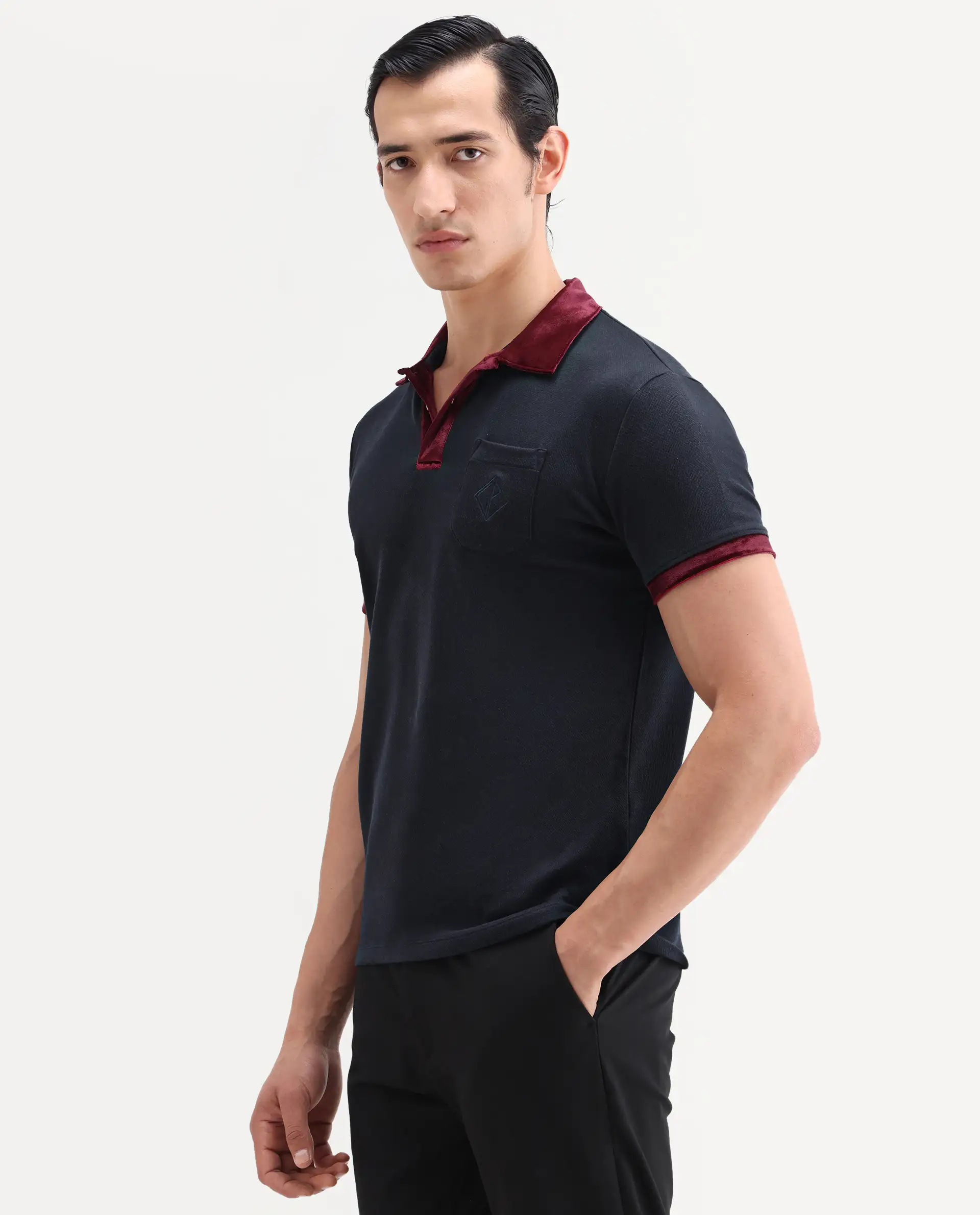 Rare Rabbit Men's Danil Navy Cotton Embroidered Regular Fit Half Sleeve Polo - Image 5