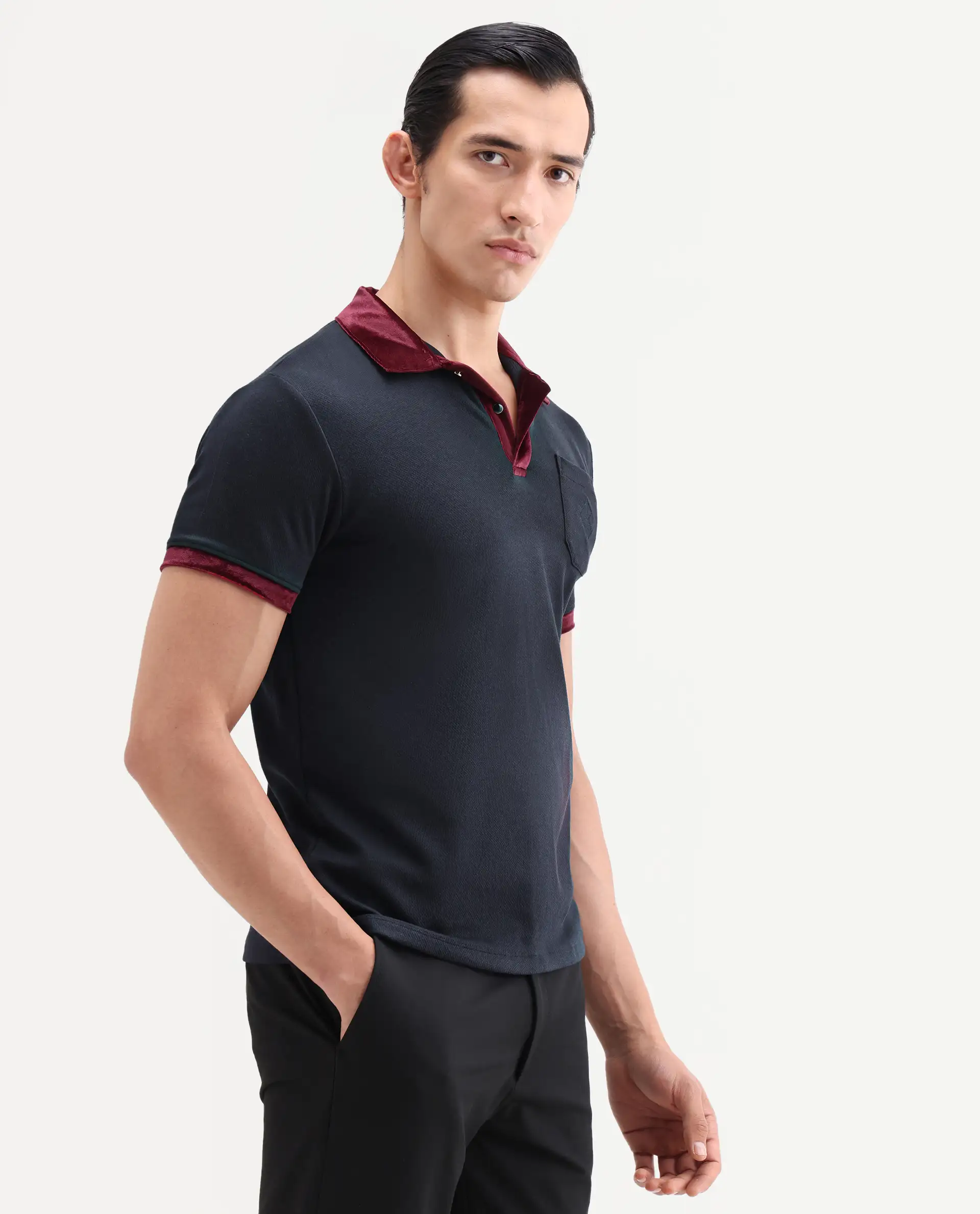 Rare Rabbit Men's Danil Navy Cotton Embroidered Regular Fit Half Sleeve Polo - Image 6