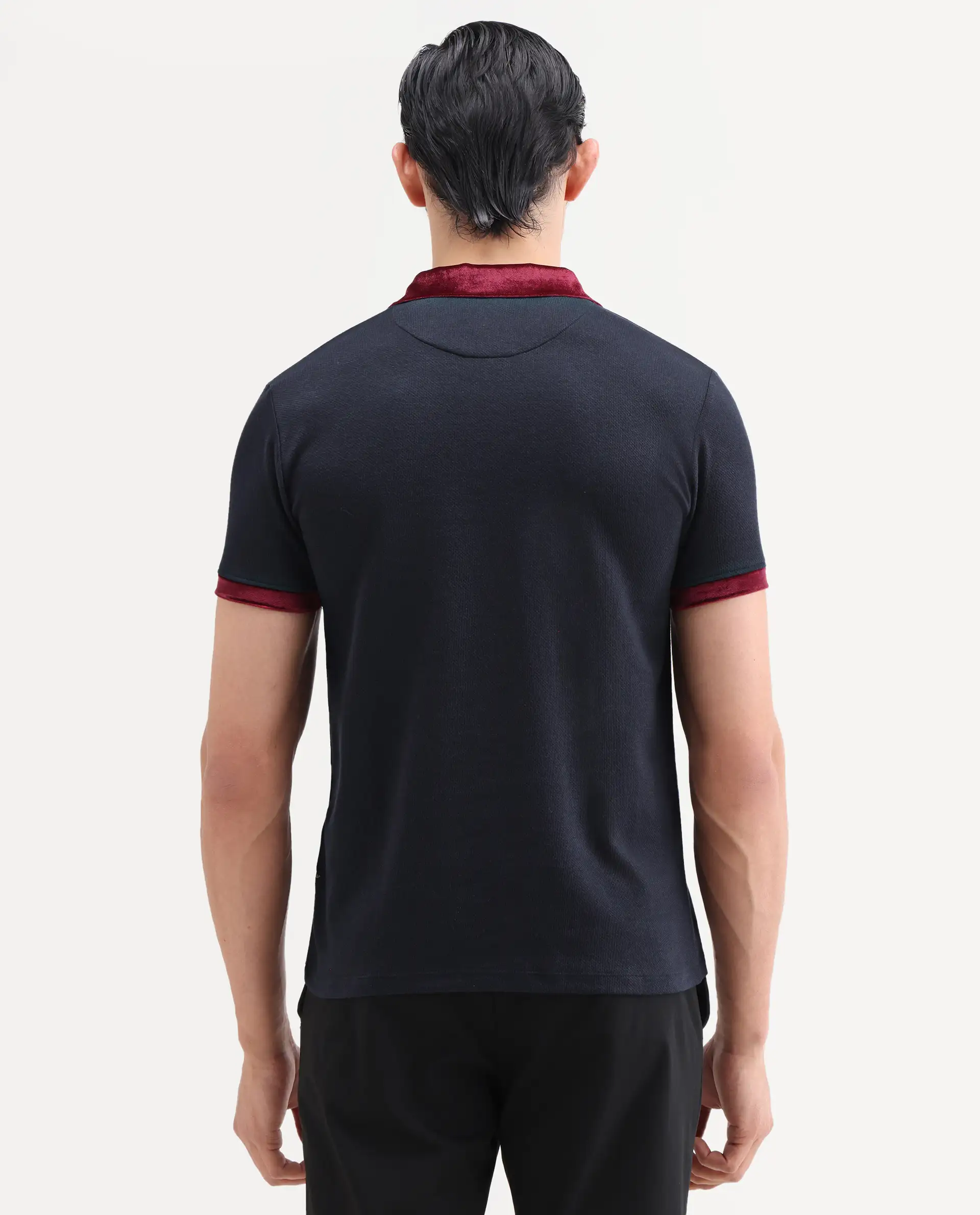 Rare Rabbit Men's Danil Navy Cotton Embroidered Regular Fit Half Sleeve Polo - Image 7