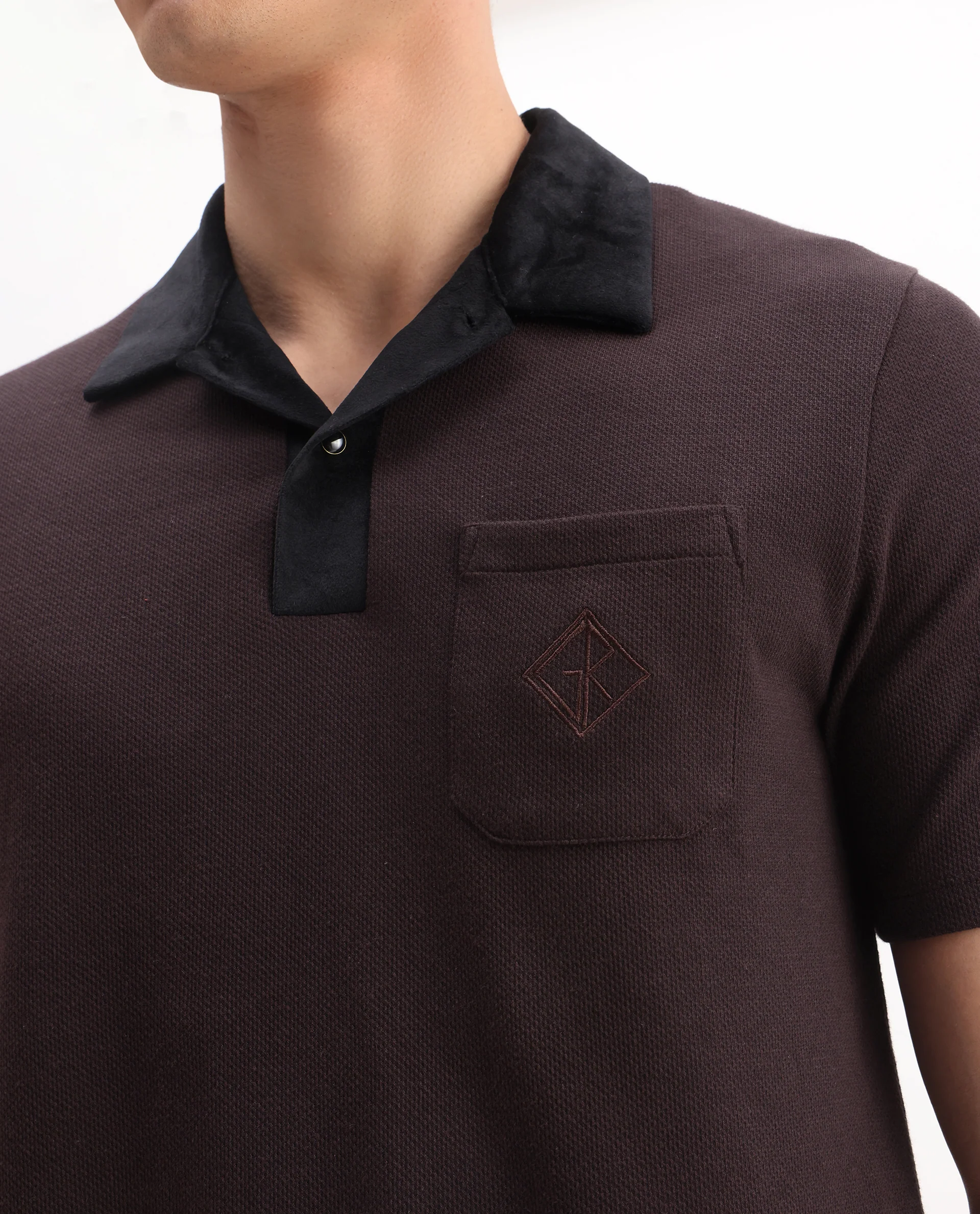 Rare Rabbit Men's Danio Dark Brown Cotton Blend Plain Regular Fit Half Sleeve Polo - Image 3