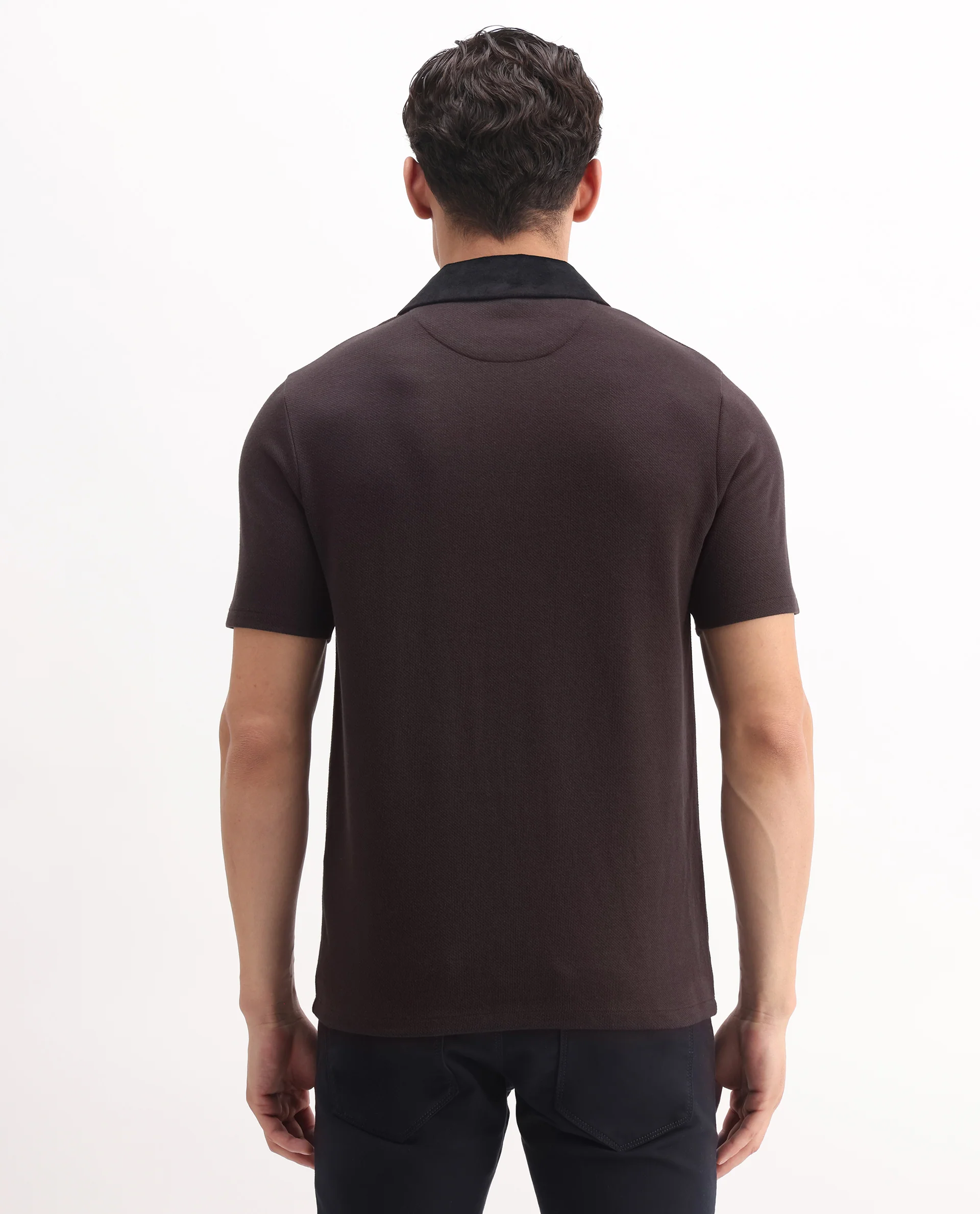 Rare Rabbit Men's Danio Dark Brown Cotton Blend Plain Regular Fit Half Sleeve Polo - Image 6