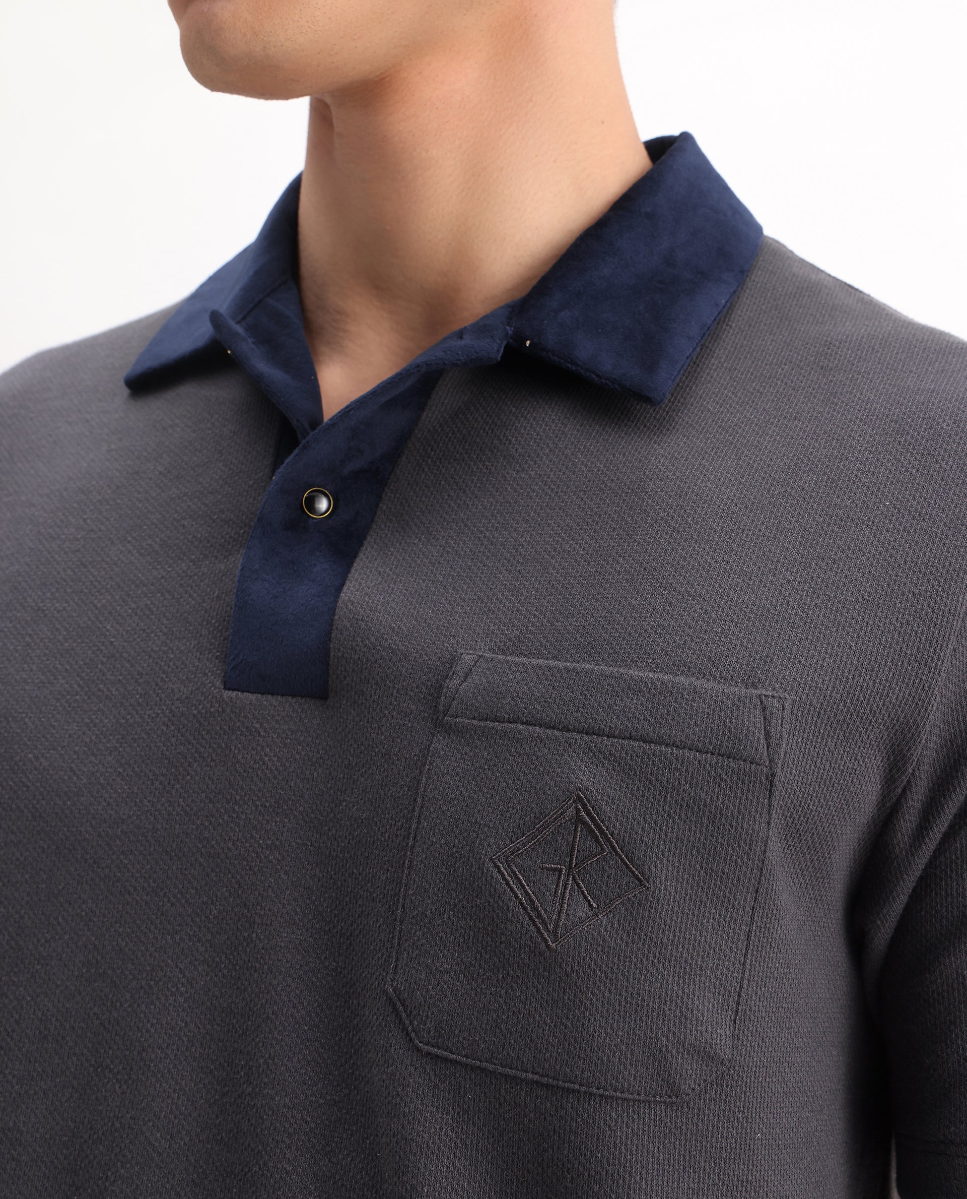 Rare Rabbit Men's Danio Dark Grey Cotton Blend Plain Regular Fit Half Sleeve Polo - Image 3