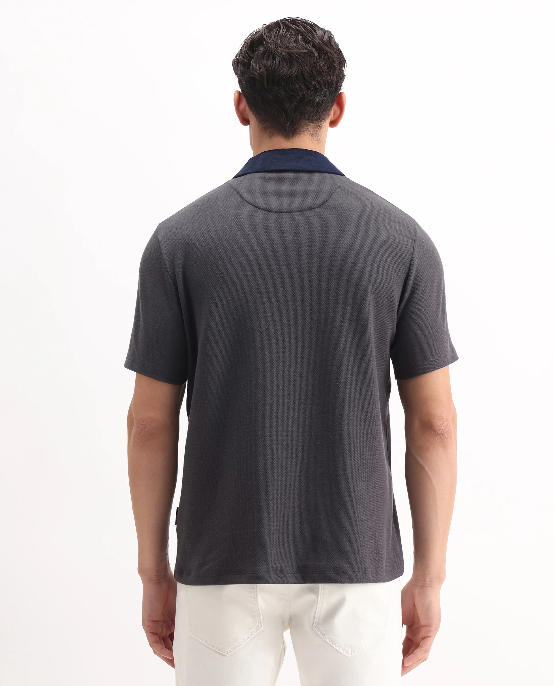 Rare Rabbit Men's Danio Dark Grey Cotton Blend Plain Regular Fit Half Sleeve Polo - Image 6