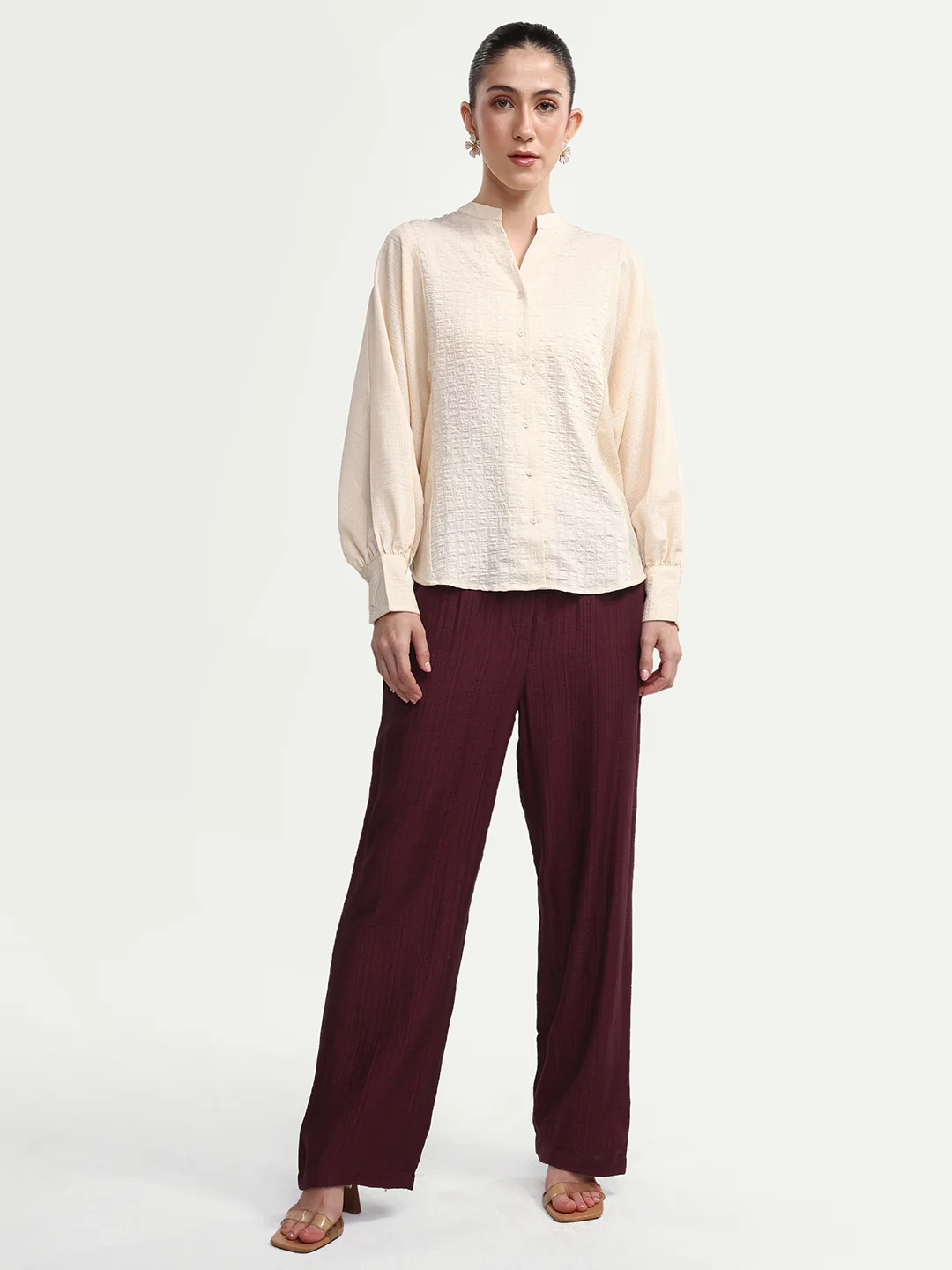 Rareism Women's Dano-B Maroon Viscose Blend Drawstring Wide Plain Trouser - Image 2