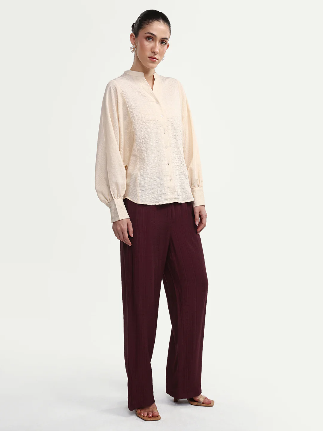 Rareism Women's Dano-B Maroon Viscose Blend Drawstring Wide Plain Trouser - Image 4