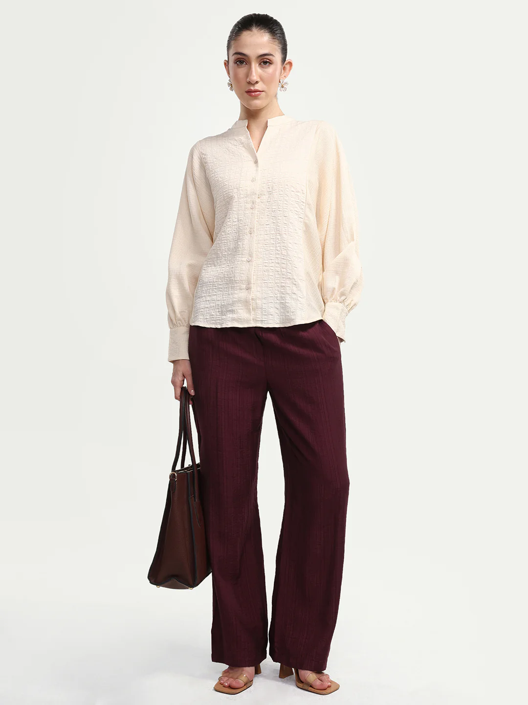 Rareism Women's Dano-B Maroon Viscose Blend Drawstring Wide Plain Trouser - Image 5