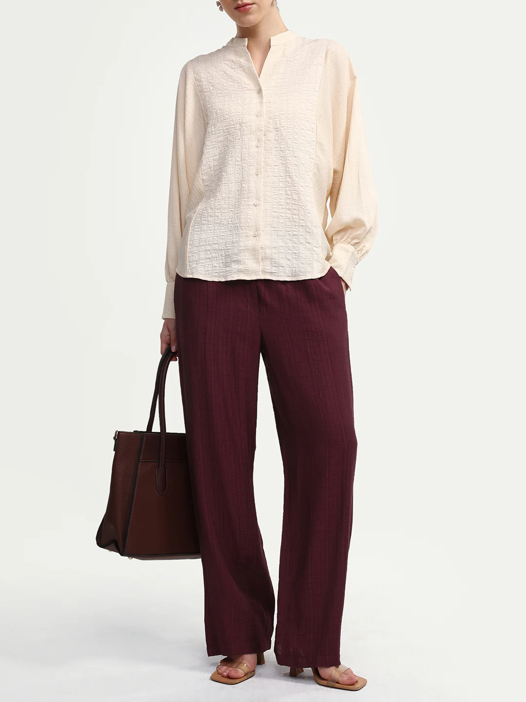 Rareism Women's Dano-B Maroon Viscose Blend Drawstring Wide Plain Trouser - Image 6