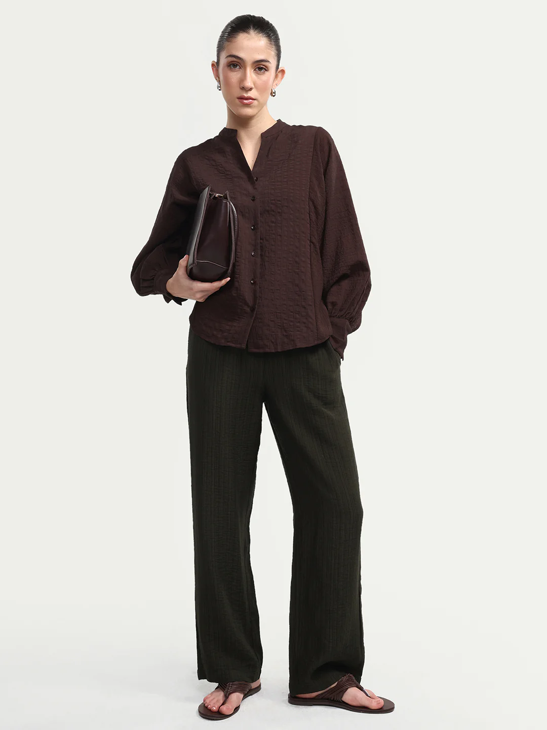 Rareism Women's Dano-B Olive Viscose Blend Drawstring Wide Plain Trouser