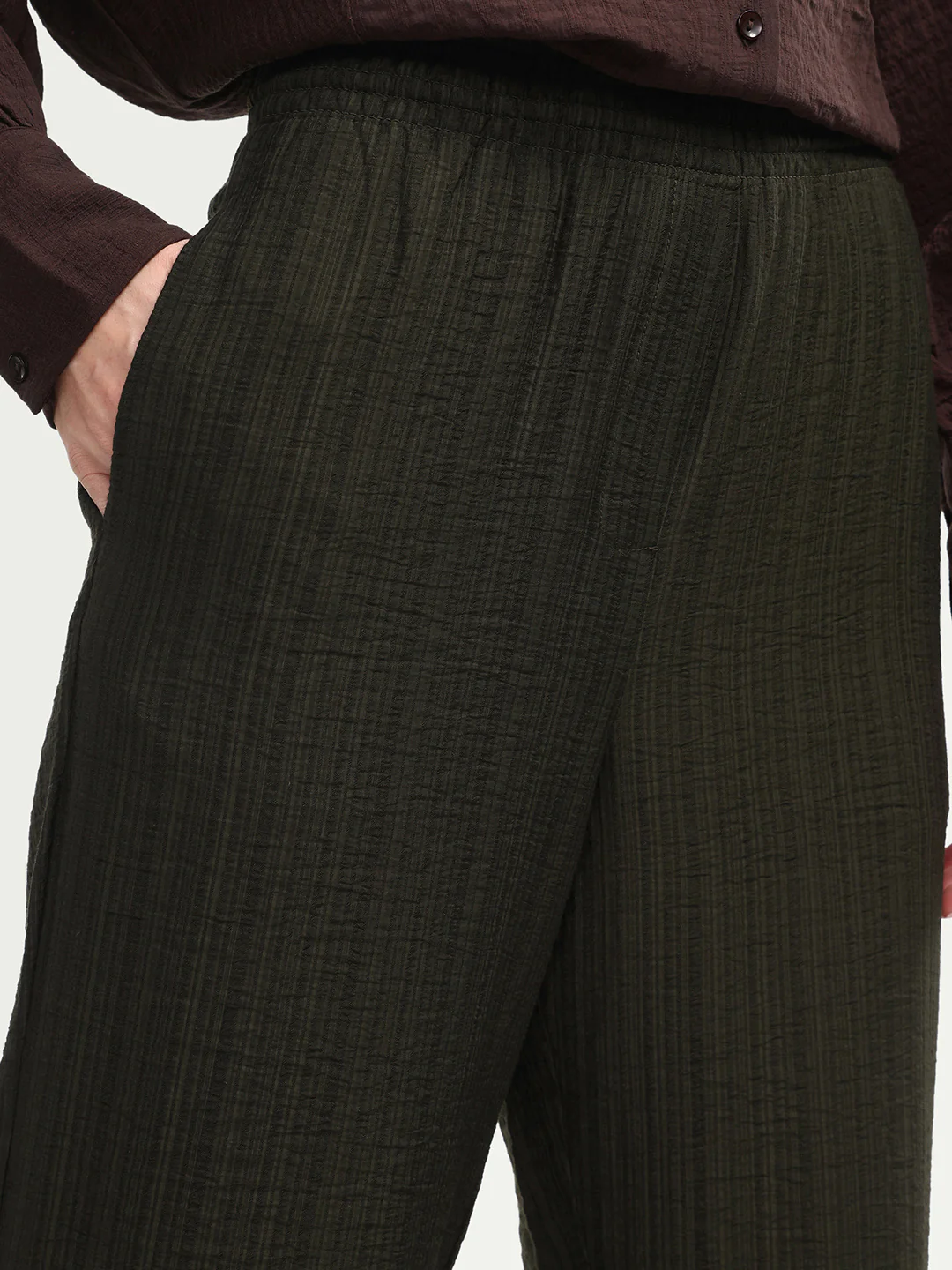 Rareism Women's Dano-B Olive Viscose Blend Drawstring Wide Plain Trouser - Image 4