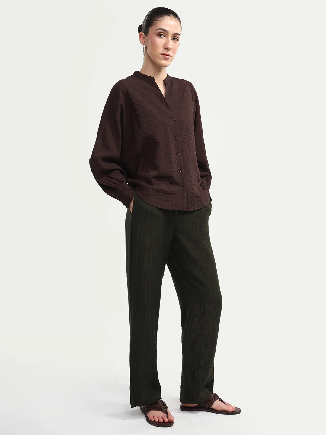 Rareism Women's Dano-B Olive Viscose Blend Drawstring Wide Plain Trouser - Image 6