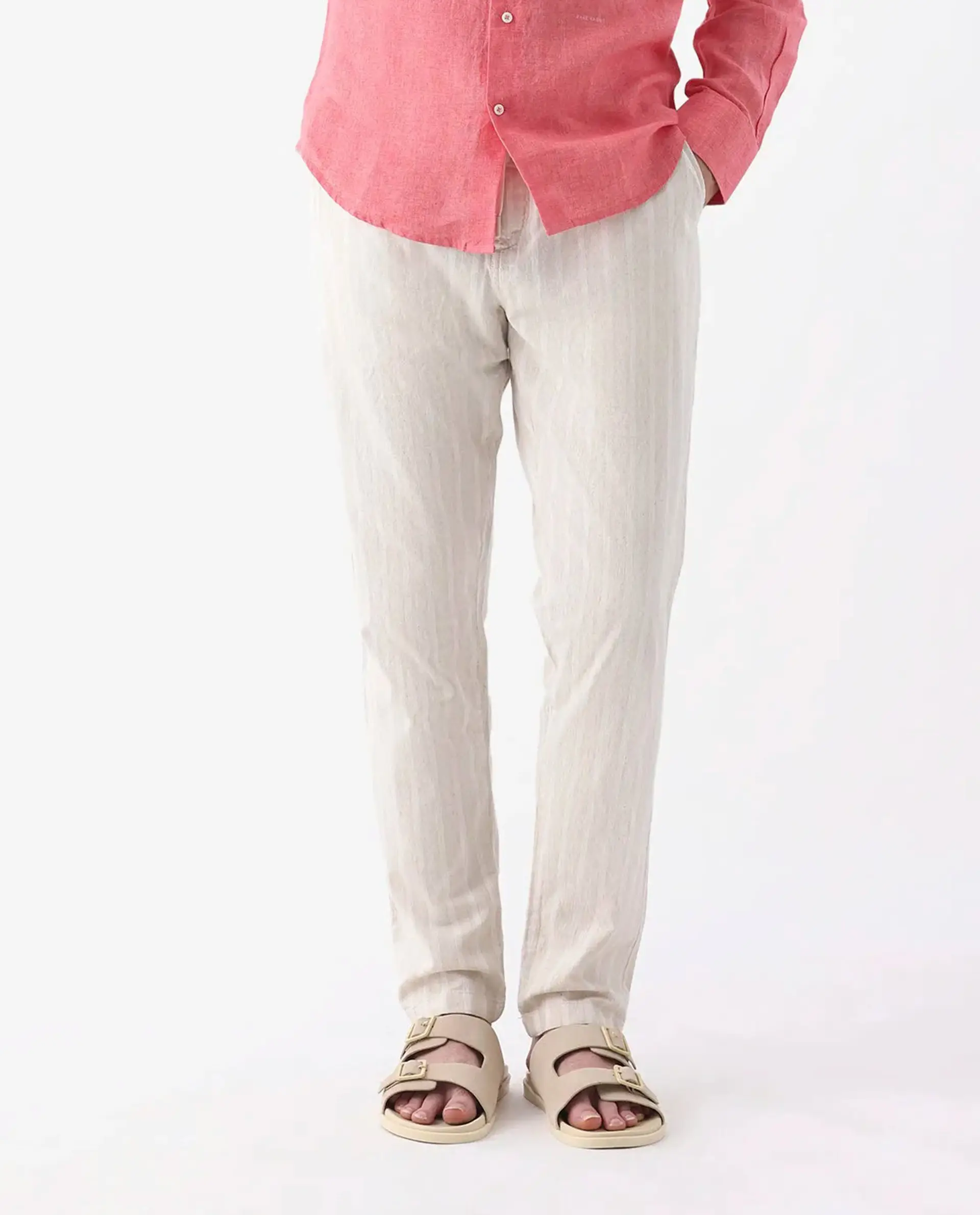 Rare Rabbit Men's Dano Beige Linen Blend Striped Print Regular Fit Trouser - Image 10