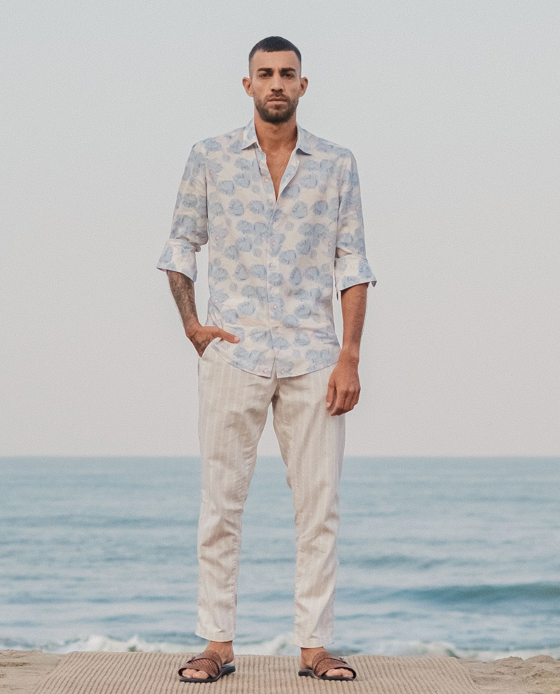 Rare Rabbit Men's Dano Beige Linen Blend Striped Print Regular Fit Trouser - Image 9