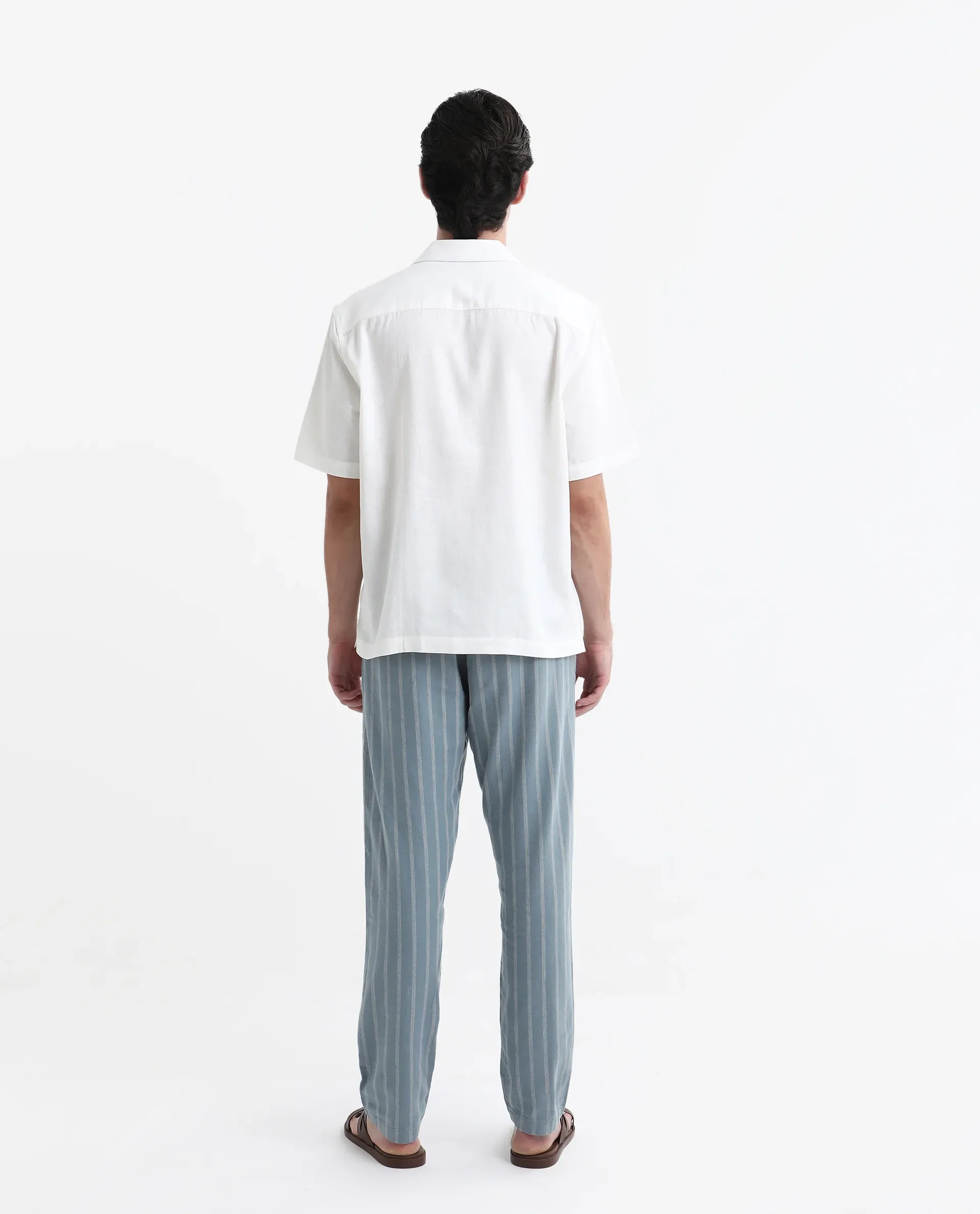 Rare Rabbit Men's Dano Light Blue Linen Blend Striped Print Regular Fit Trouser - Image 7