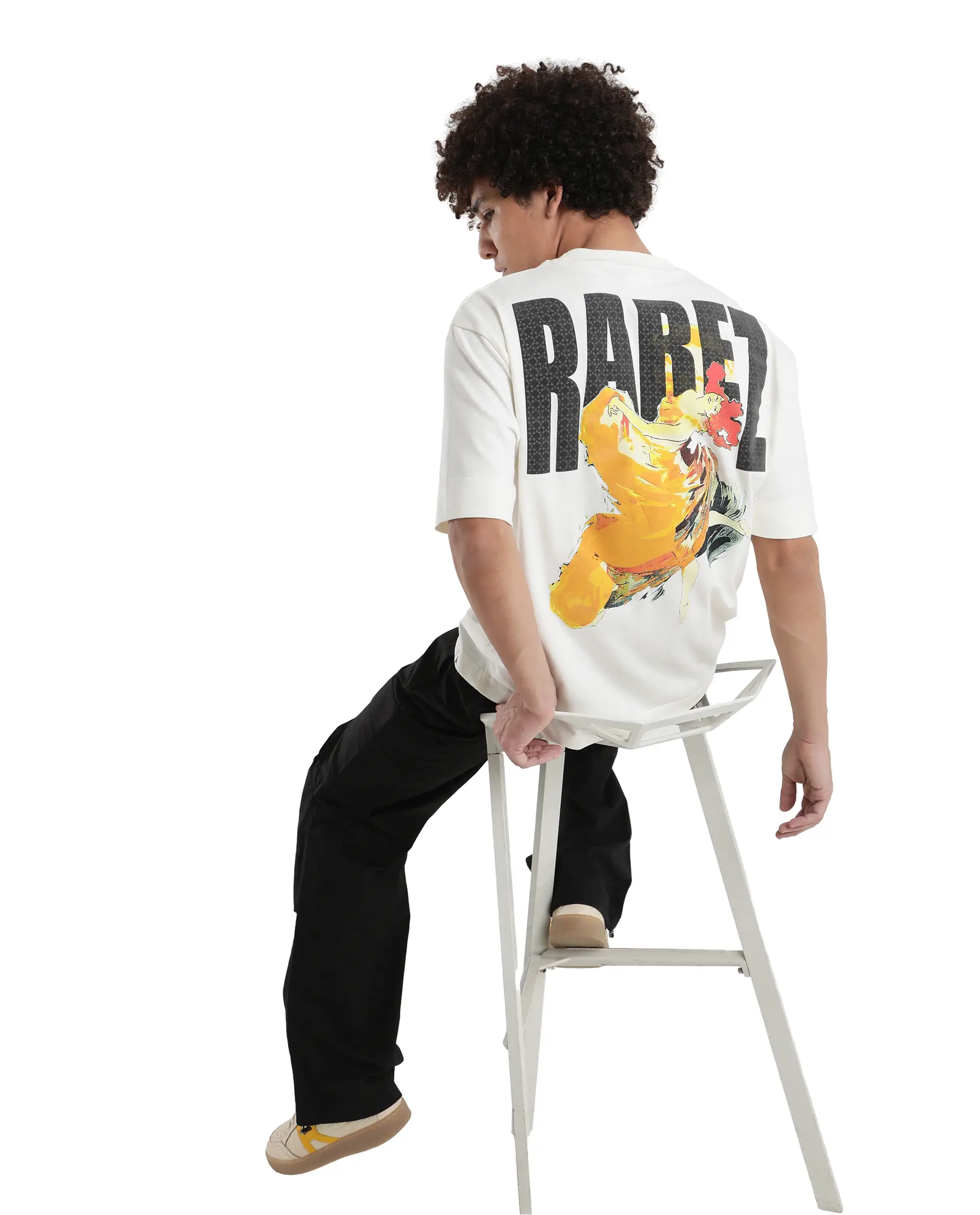 Rare Rabbit Men's Danq Off White Cotton Graphic Print Oversized Fit Half Sleeve Crew Neck T-Shirt - Image 2