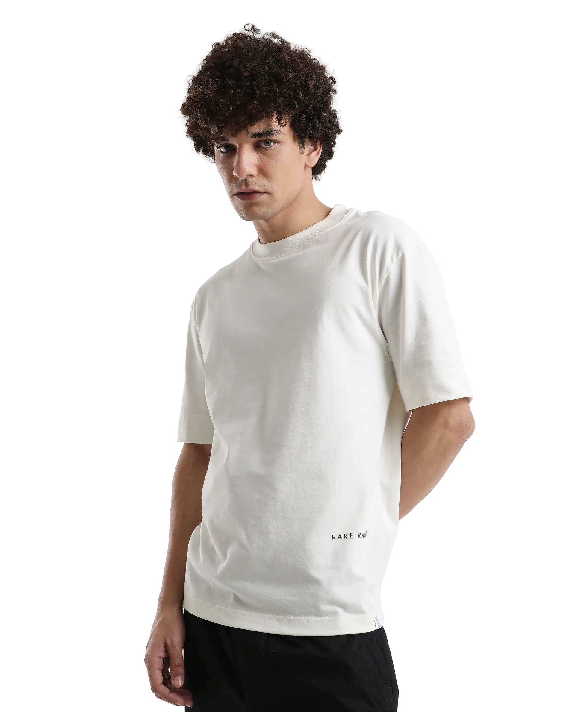 Rare Rabbit Men's Danq Off White Cotton Graphic Print Oversized Fit Half Sleeve Crew Neck T-Shirt - Image 3