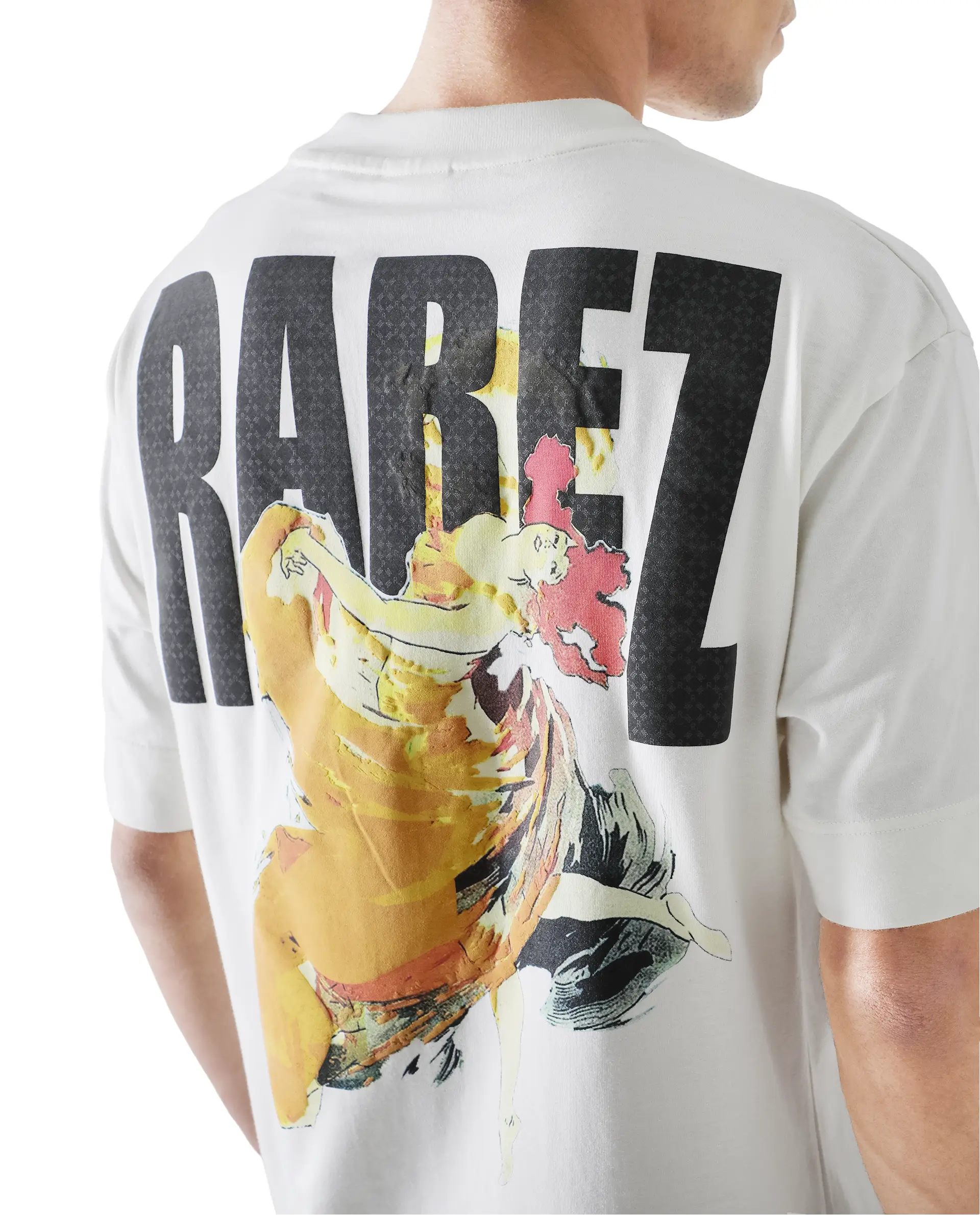 Rare Rabbit Men's Danq Off White Cotton Graphic Print Oversized Fit Half Sleeve Crew Neck T-Shirt - Image 4
