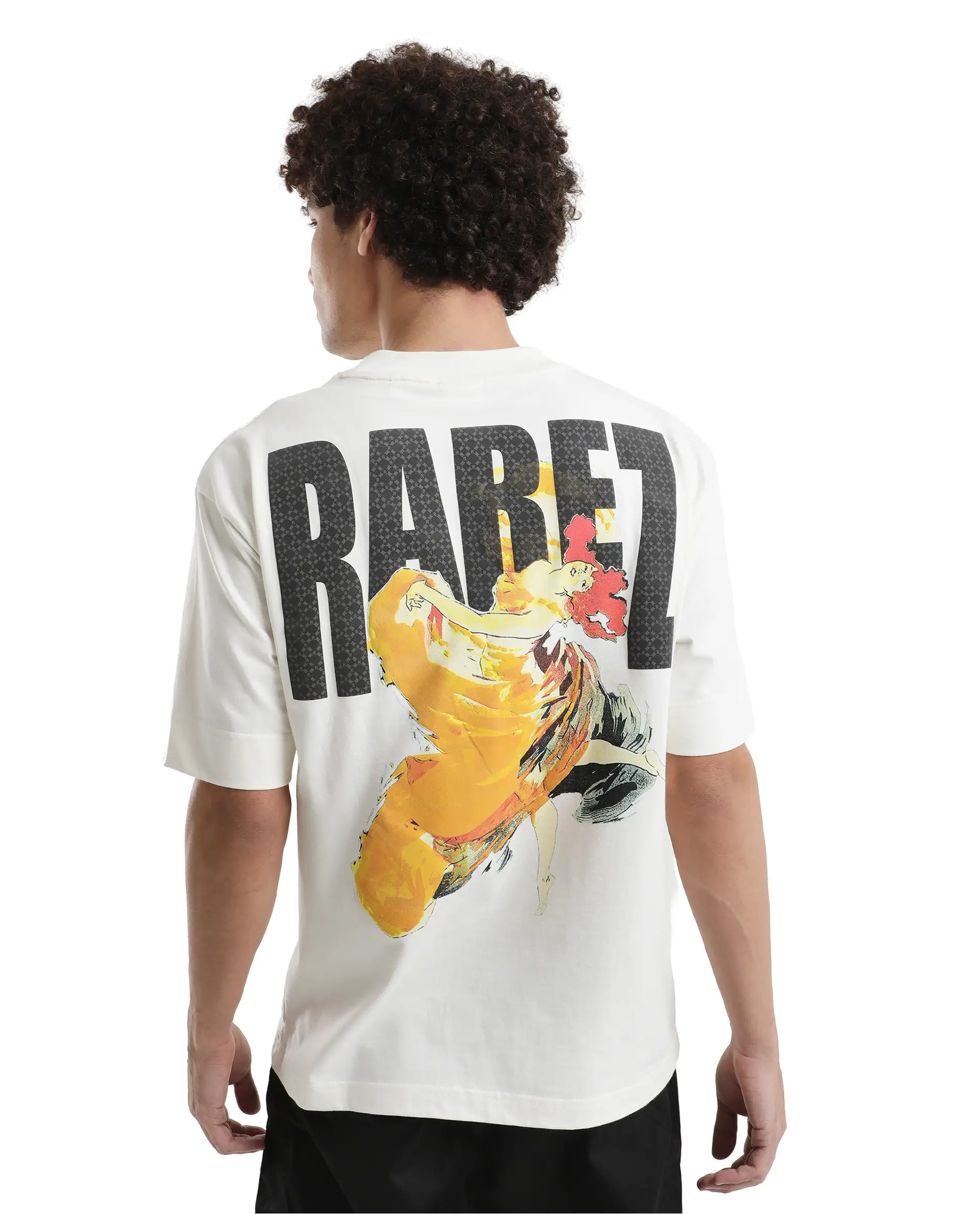 Rare Rabbit Men's Danq Off White Cotton Graphic Print Oversized Fit Half Sleeve Crew Neck T-Shirt - Image 7