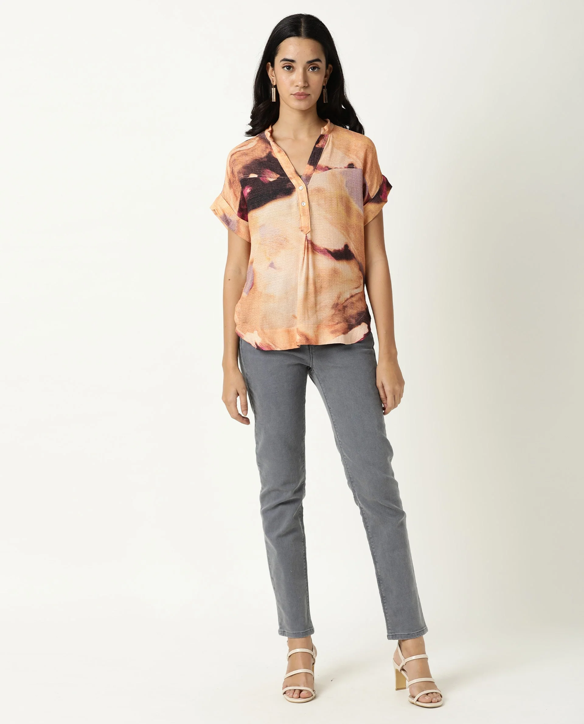 Rareism Womens Dante Orange Top Polyester Fabric Regular Fit No Sleeves Mandarin Neck - Image 2