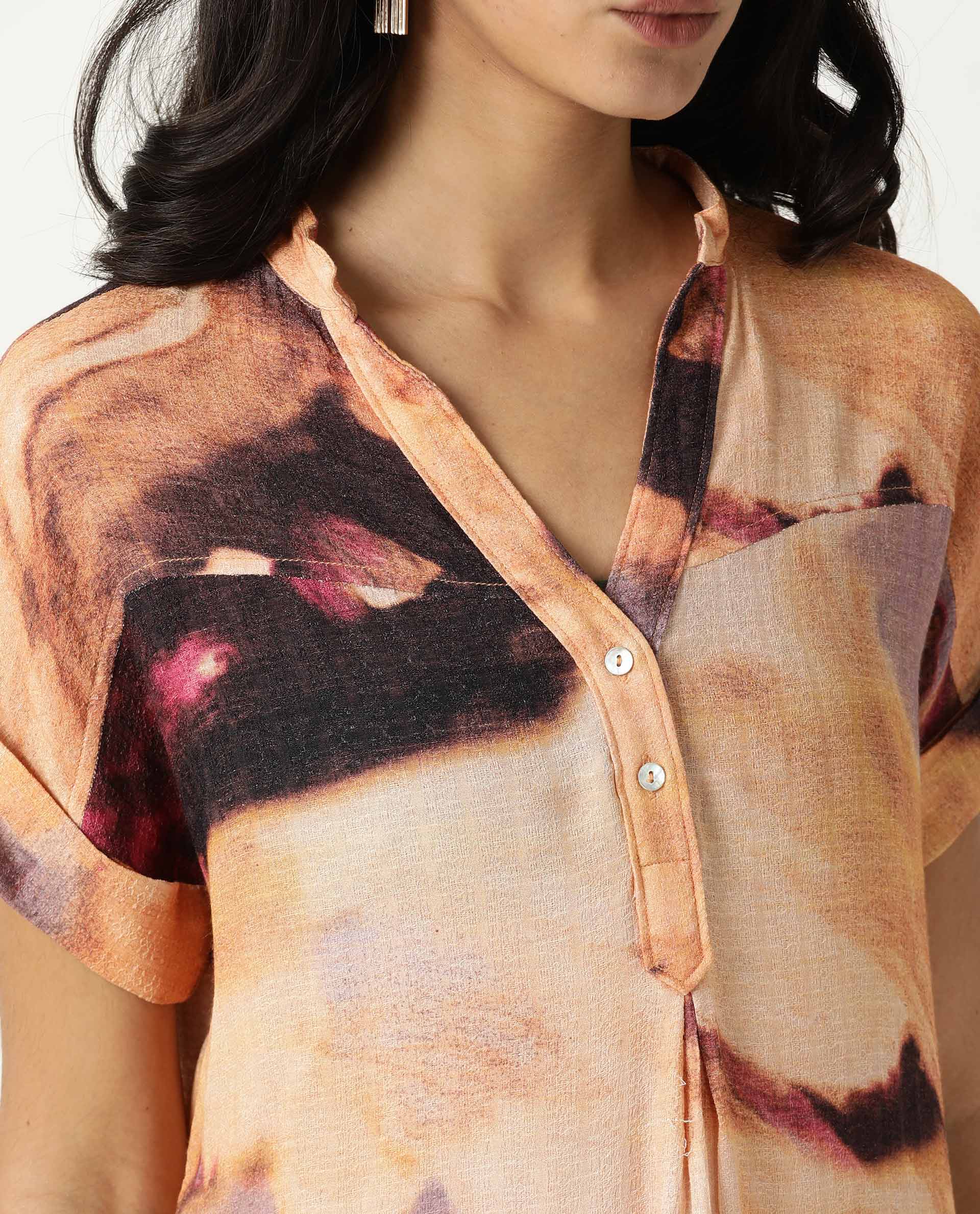 Rareism Womens Dante Orange Top Polyester Fabric Regular Fit No Sleeves Mandarin Neck - Image 3