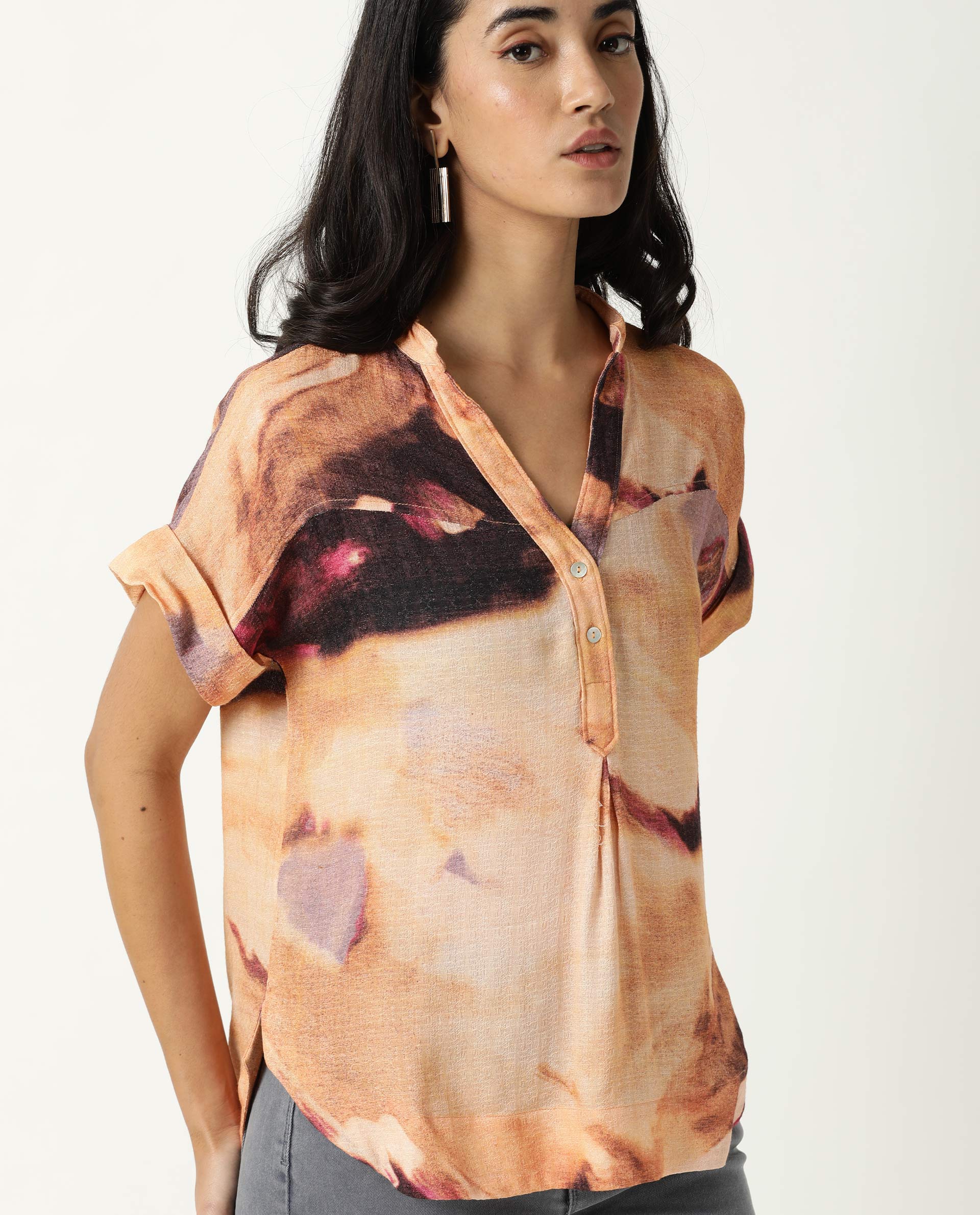 Rareism Womens Dante Orange Top Polyester Fabric Regular Fit No Sleeves Mandarin Neck - Image 4