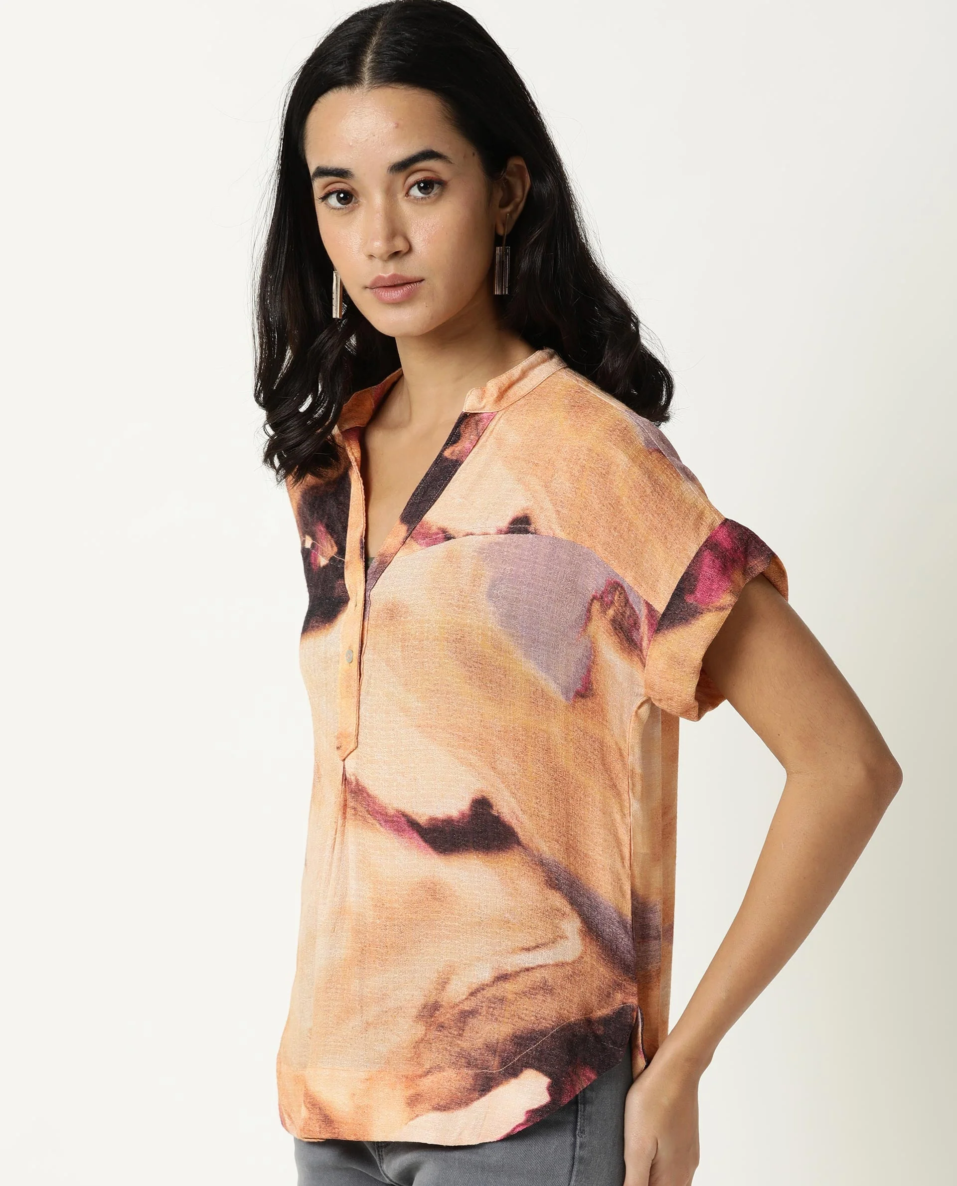 Rareism Womens Dante Orange Top Polyester Fabric Regular Fit No Sleeves Mandarin Neck - Image 5