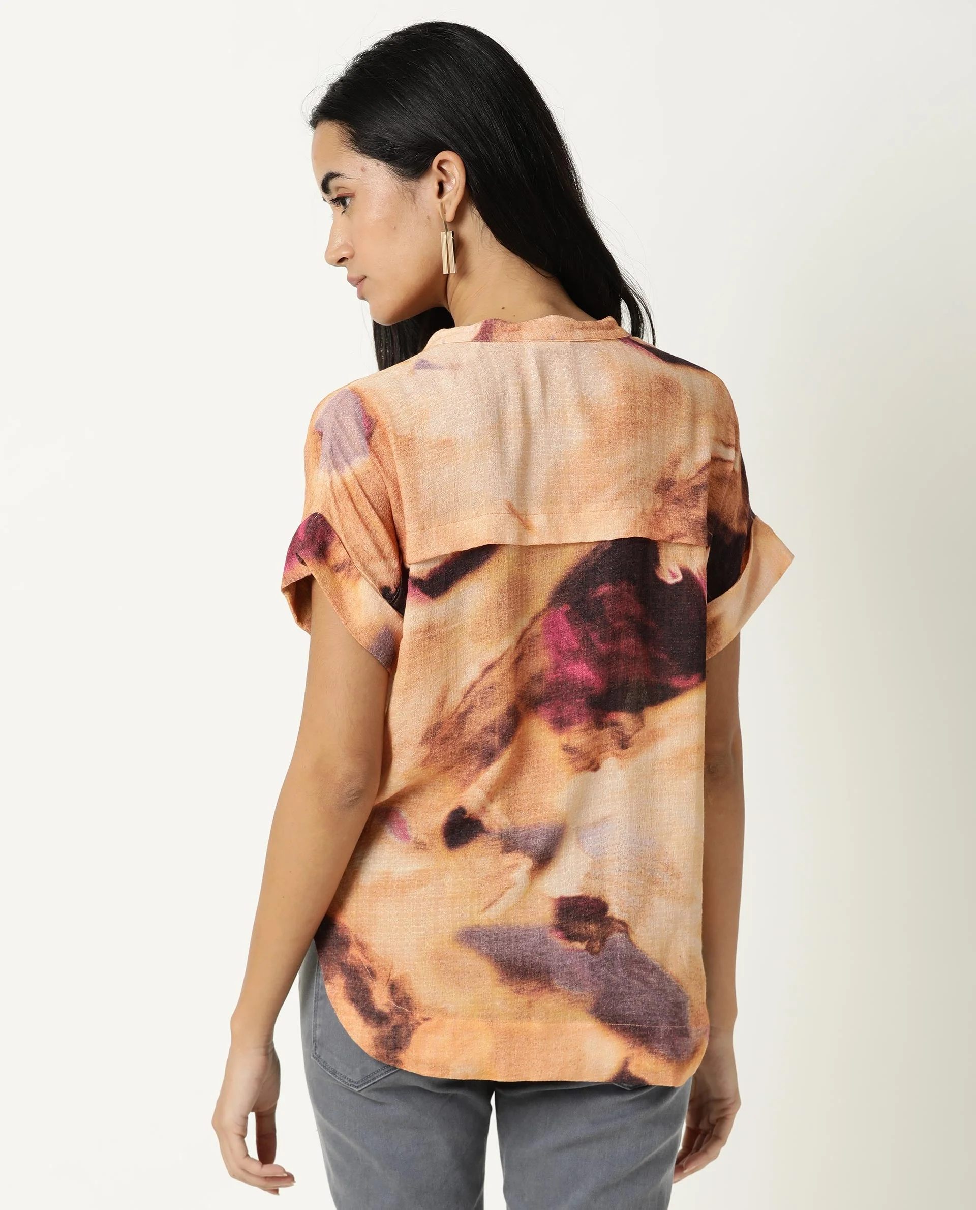Rareism Womens Dante Orange Top Polyester Fabric Regular Fit No Sleeves Mandarin Neck - Image 6