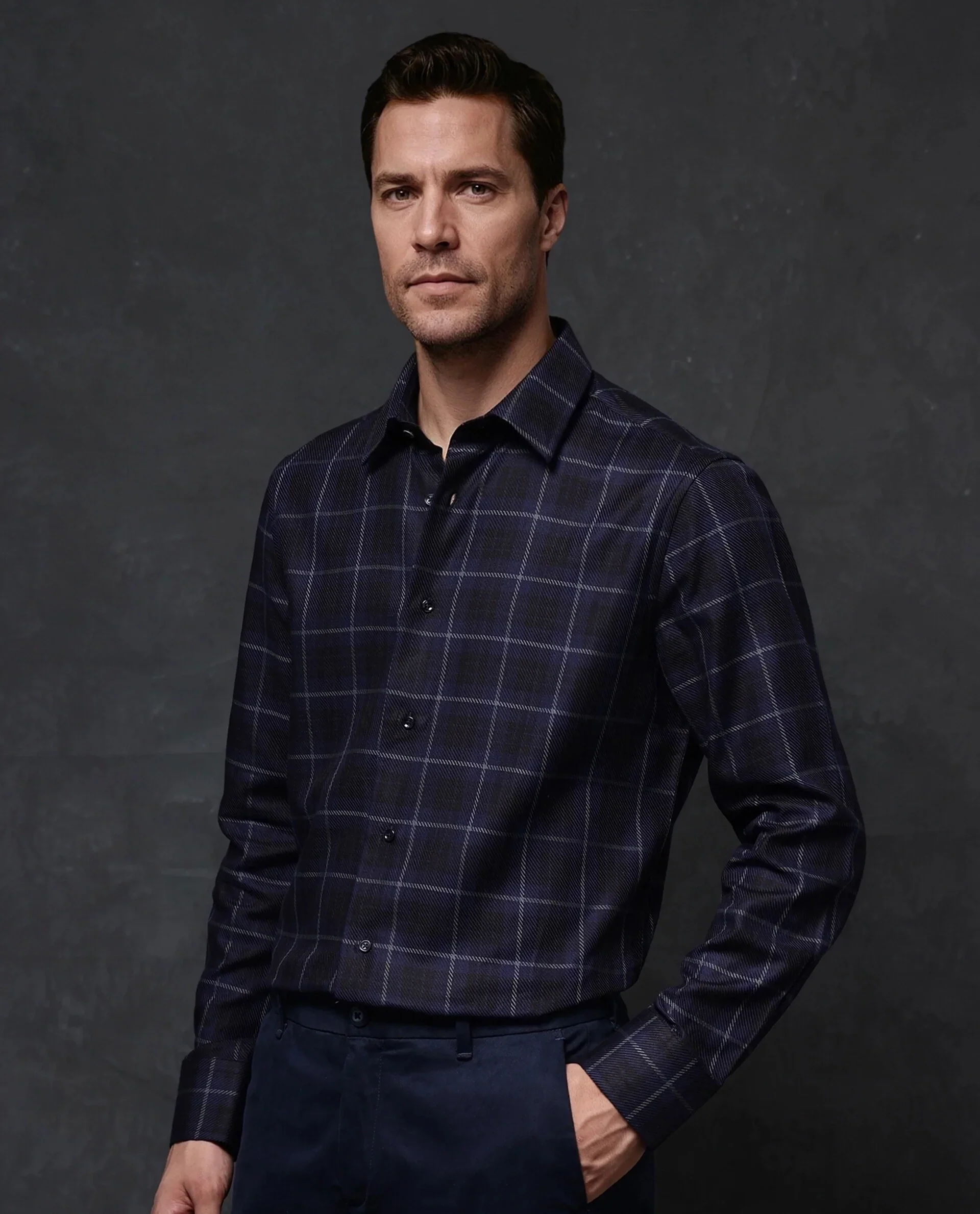 Rare Rabbit Men's Dany Navy Cotton Checked Print Regular Fit Full Sleeve Collared Shirt - Image 6